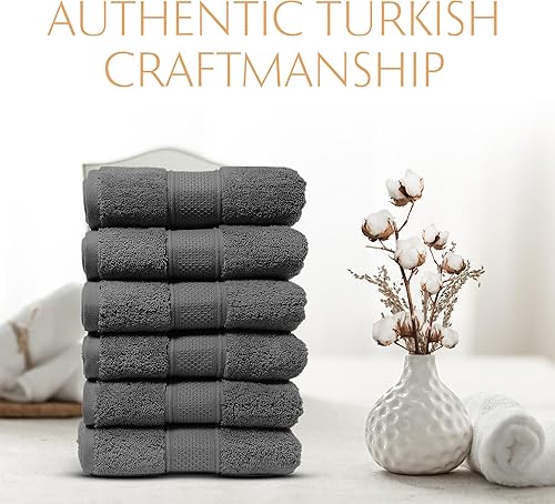 Miniatura 4 de MAURA Juego de 6 toallas de mano grises para baño. Toallas de mano de algodón turco de lujo, ultrasuaves, gruesas y afelpadas, color gris espacial