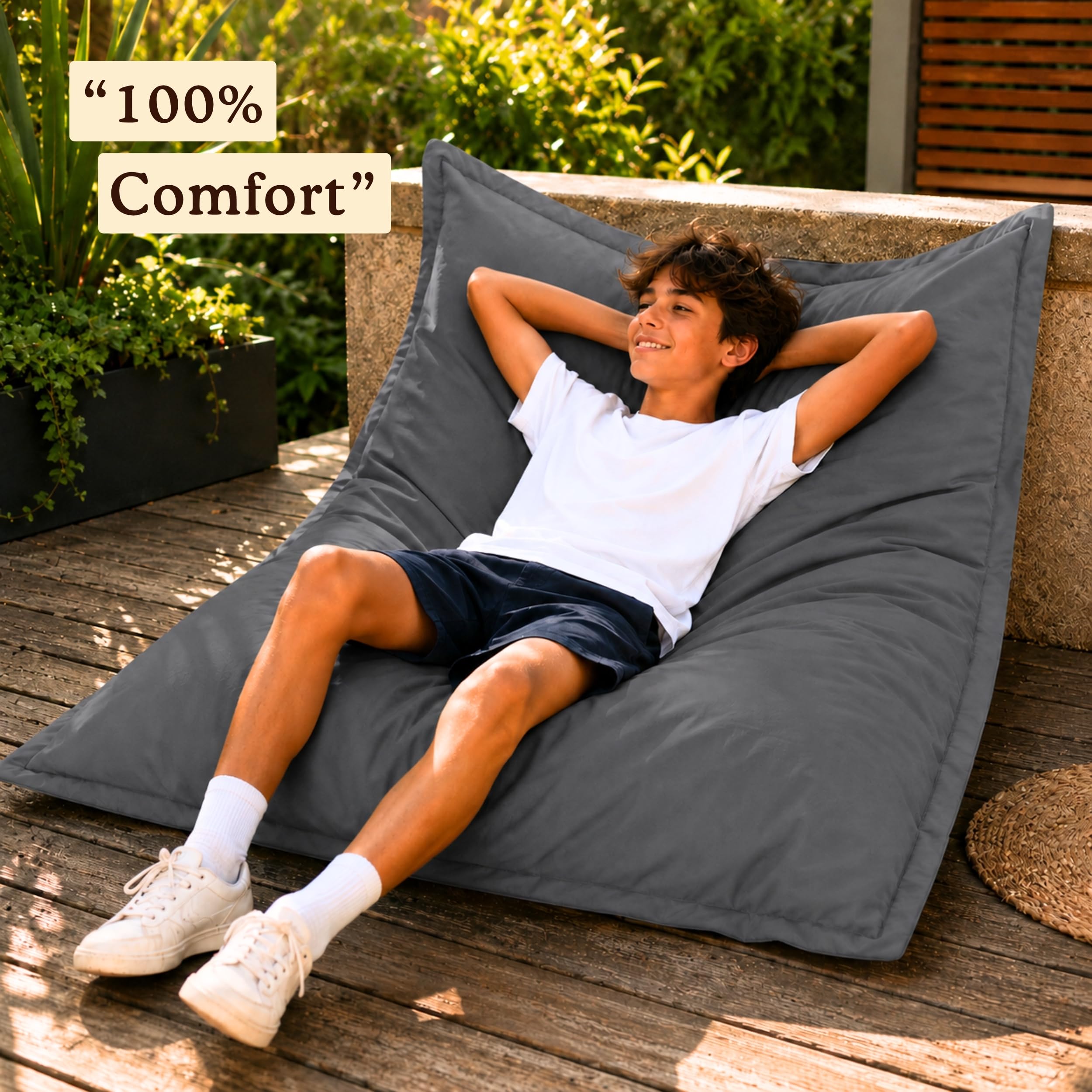 bananair Pouf da Esterno Impermeabile XXL, 120 x 160 cm, Grigio scuro | Anti-UV, Sfoderabile, Impermeabile, Versatile
