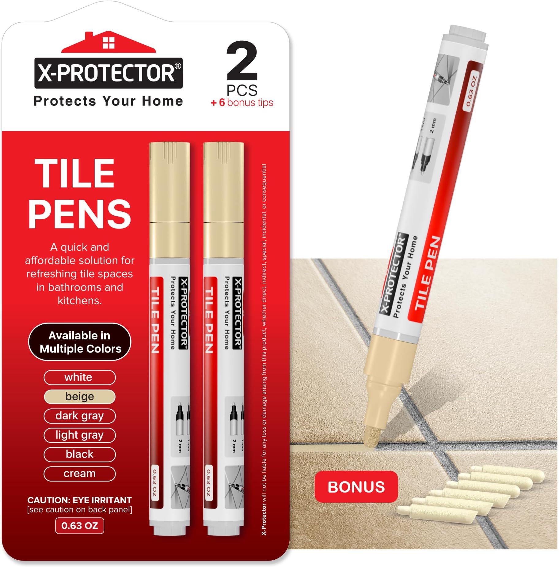 X-Protector Water Based Grout Marker - 2 PCS with 8 Tips, True Beige