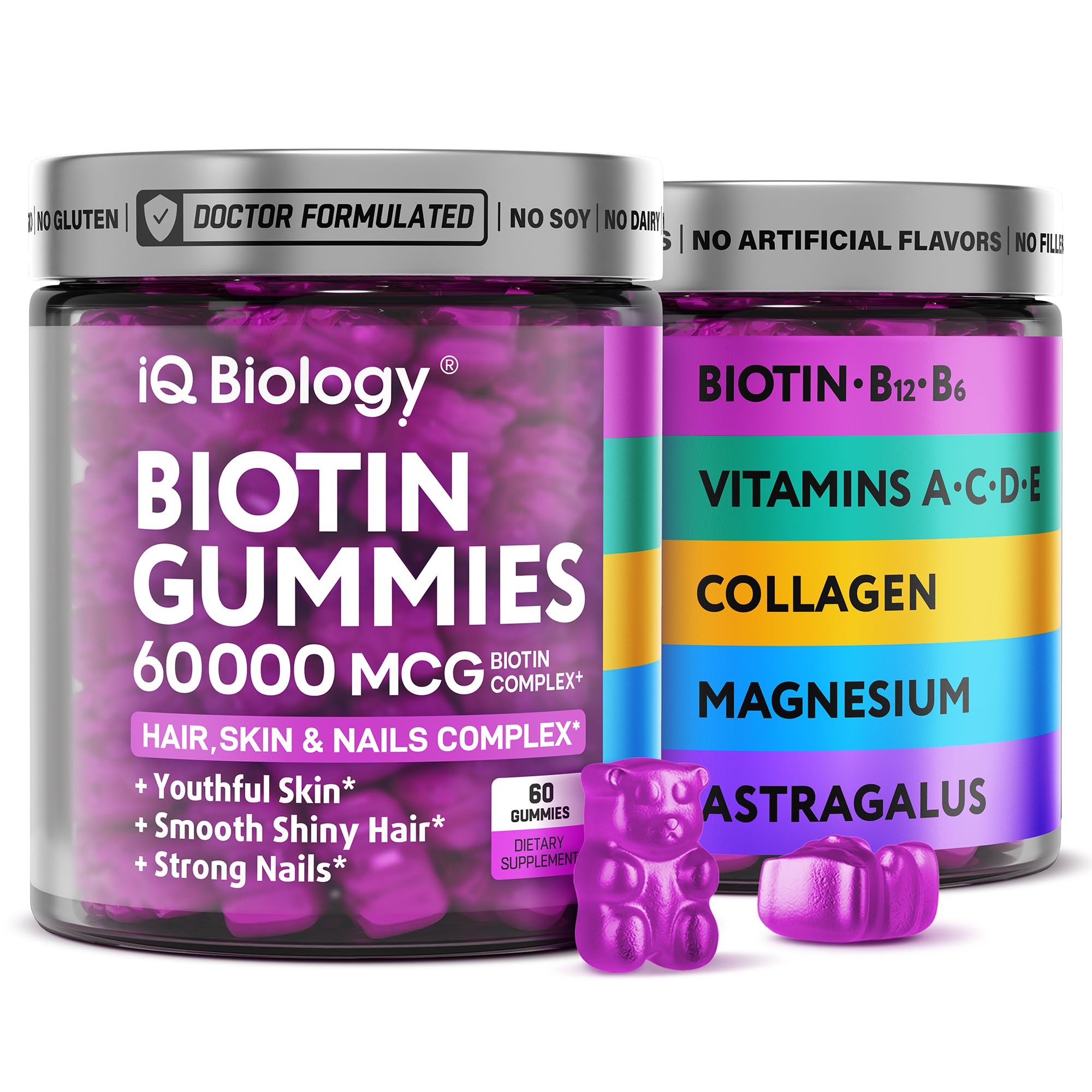 Biotin Gummies for Hair, Skin and Nails - Hair Growth Vitamins for Women & Men - Hair Loss Gummy Supplement with Extra Strength Biotin (Vitamin B7), Collagen, Keratin & DHT Blocker, 60 Chewable Bears