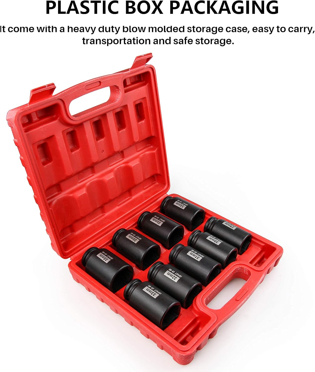 SEKETMAN 1/2" Drive Deep 6-Point Impact Socket Set/Spindle Axle Nut Impact Socket Set, Metric, Cr-Mo,29mm-38mm, 9-Piece Axle Socket Set