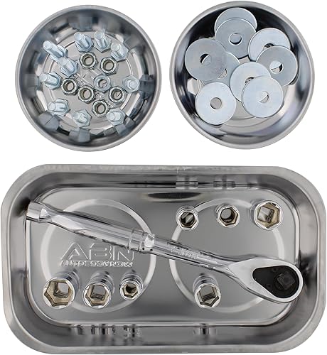 ABN Bandejas magnéticas, paquete de 3  Bandeja magnética de metal mecánico, tornillo magnético de acero y cuencos de perno para herramientas, piezas
