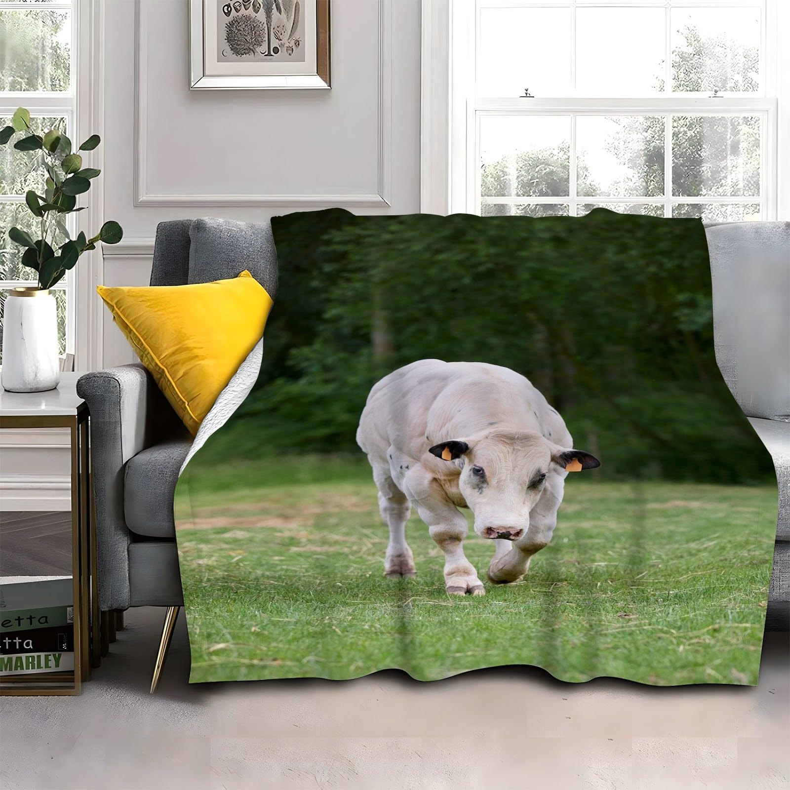 LLSZAHD White Cow Blanket, Animals Throw Blanket, Thick Warm Fuzzy Washable Flannel Blanket for Sofa, Chair, Car, Lap, Pets, excellent gift (30"x40")