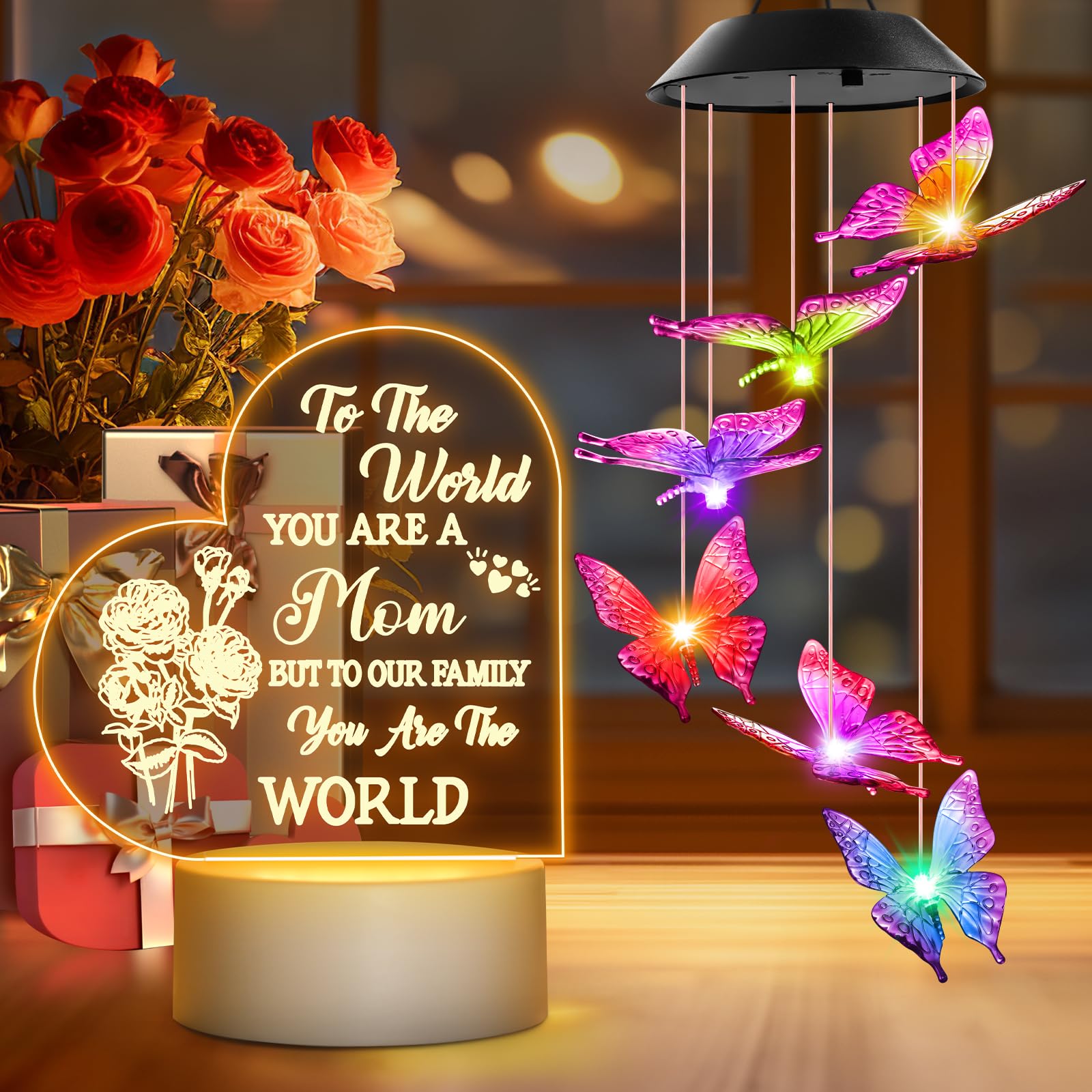 Christmas Mom Gifts Solar Wind Chimes Outdoor Decor and Night Light Room Decor