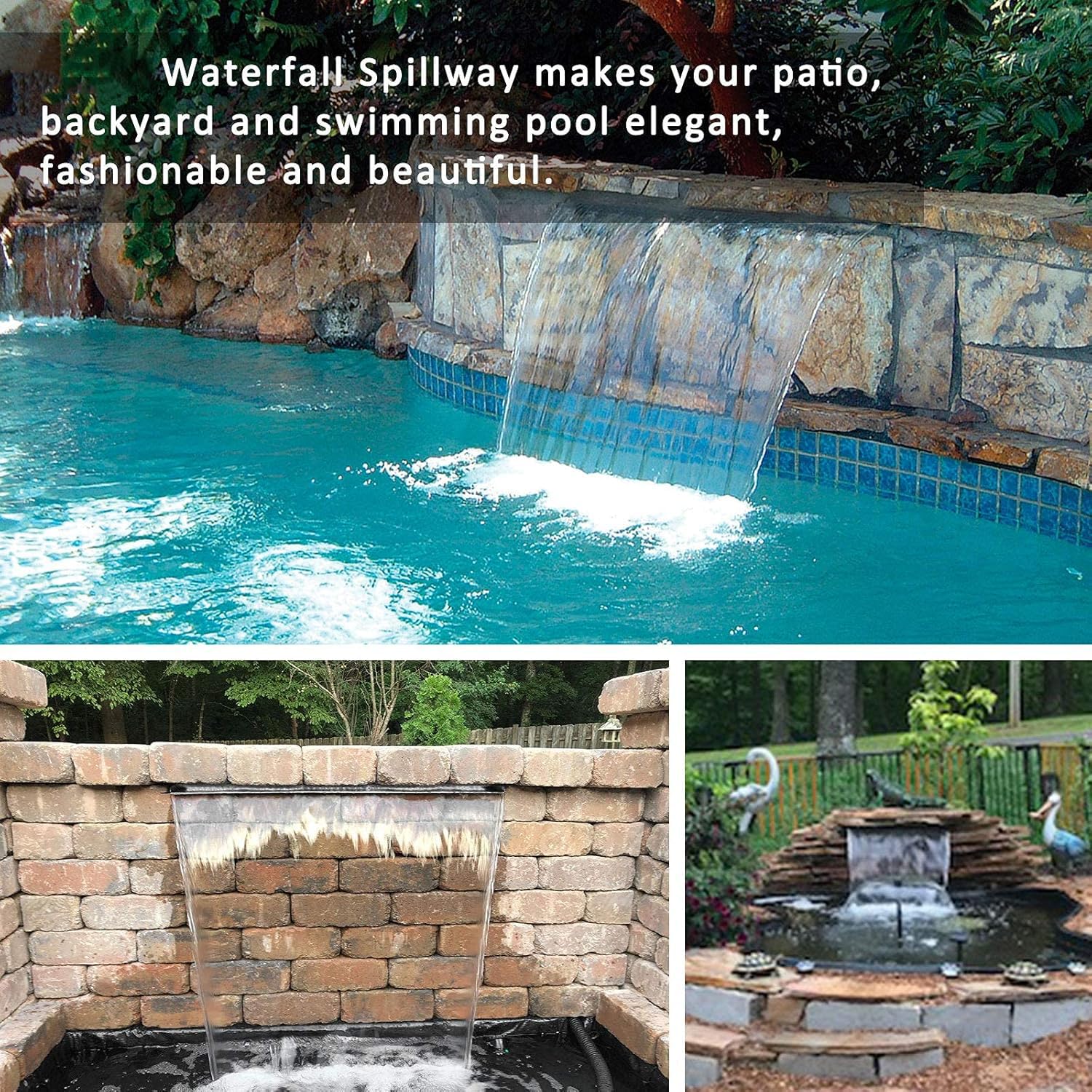 Fontana per Piscina a Cascata in Acciaio Inossidabile,Fontana per Piscina da 30 cm con Accessori, Parete Spruzzi Larga 14 cm per Giardino Patio Piscina Fontana Laghetto Decorazione