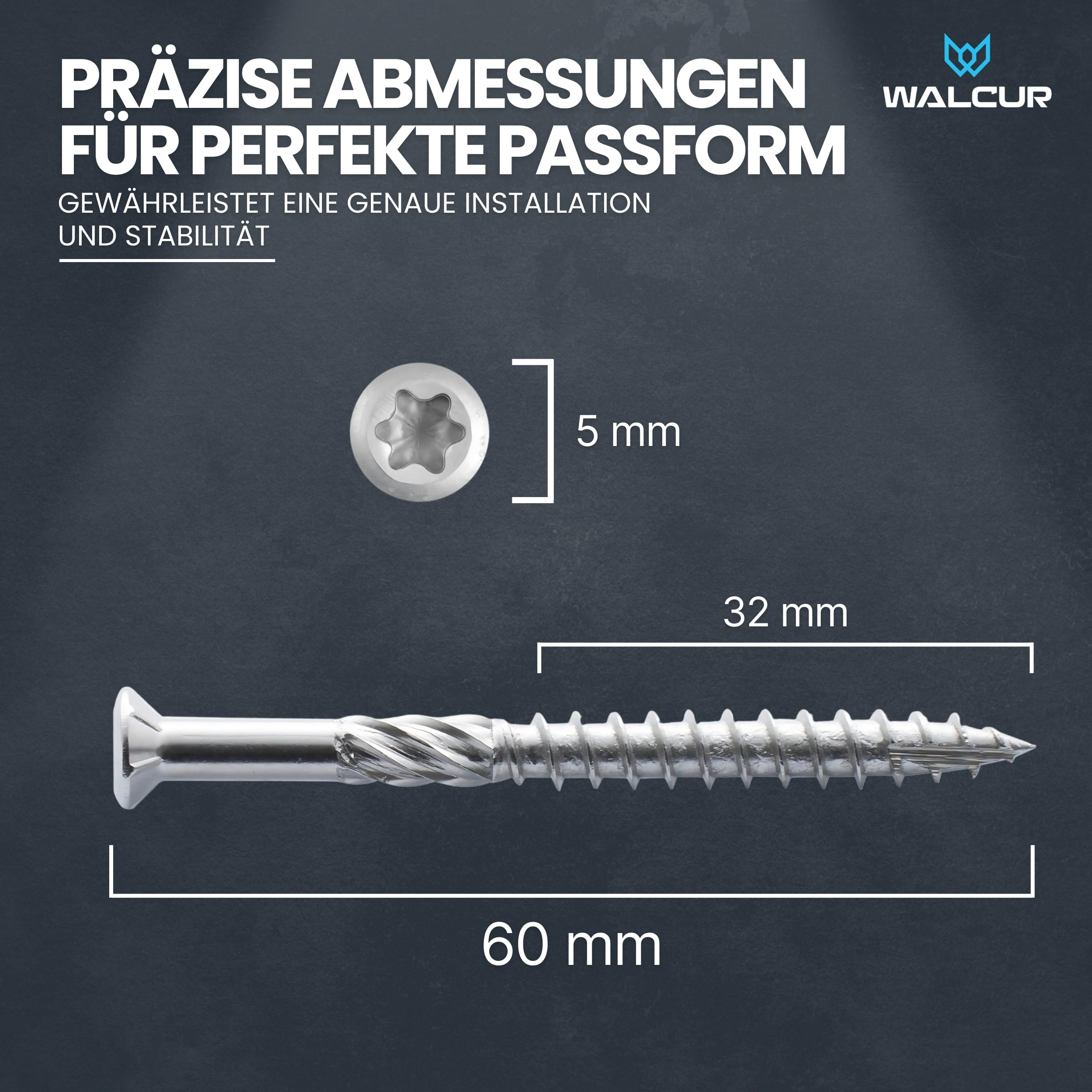 GeZu Impex 1000 Stück Walcur Terassenschrauben 5 x 60 mm Edelstahl Torx + 2 Bits + 1 Bohrer Bohrschrauben Holzschrauben Holzbauschrauben