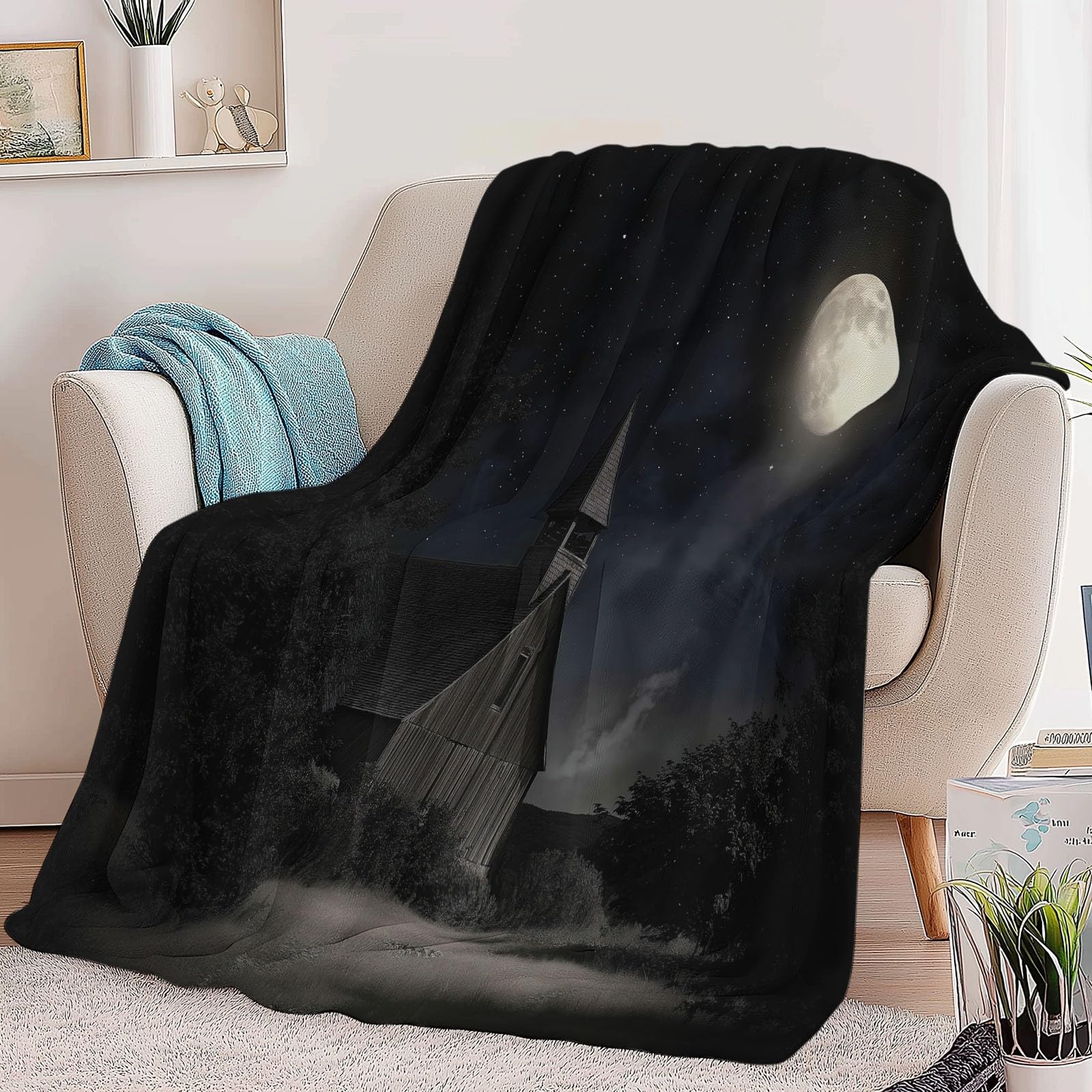 Koc polarowy Retro Nocturne Sky Flanelowy Koc polarowy, narzuta na sofę Wygodny koc Dwuosobowy Koc na łóżko Zimowy, 220 x 240 cm Czarny