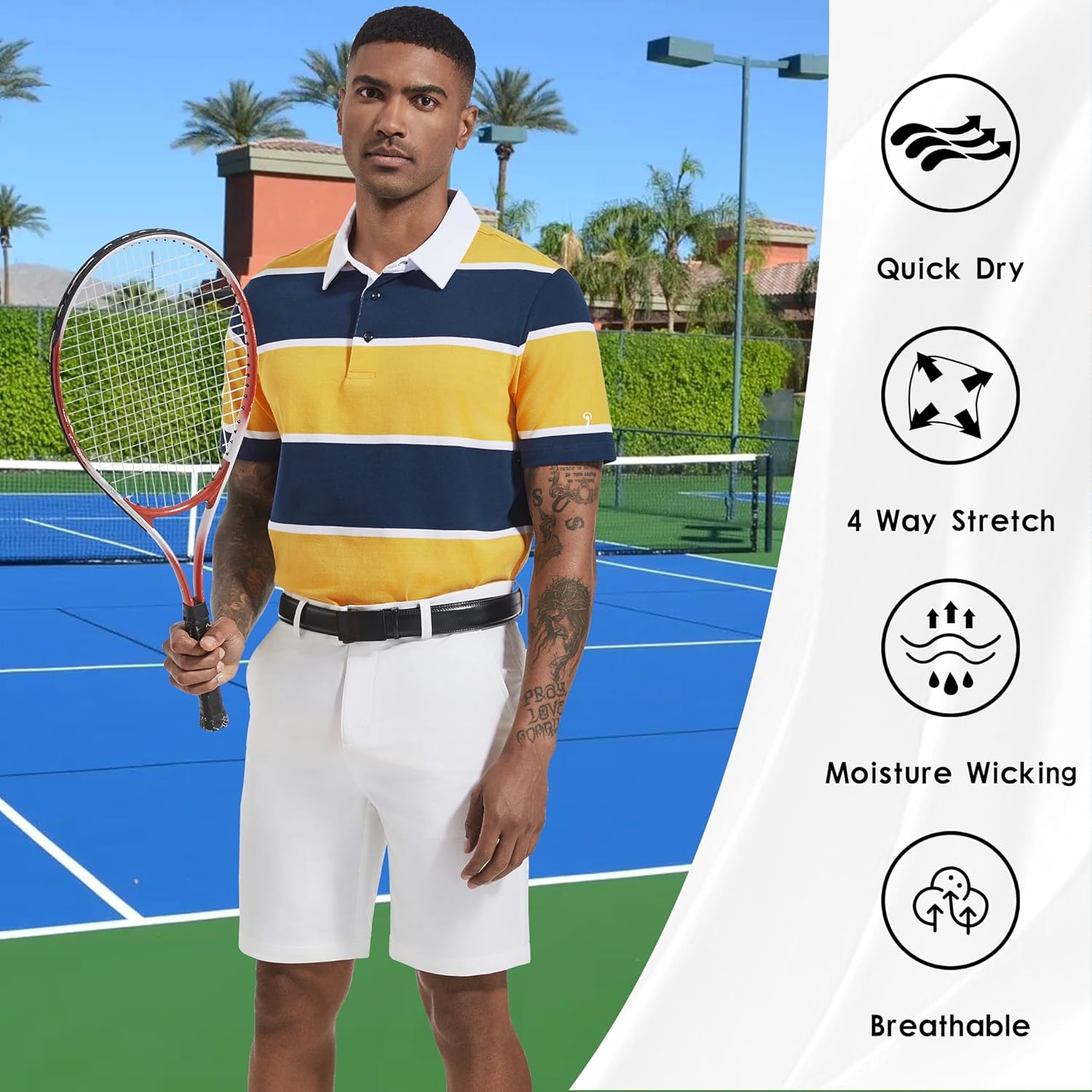 Men's Polo Shirts Long Sleeve Striped Dry Fit Casual Collared Pique Golf Polo Shirts for Mens - Image 5