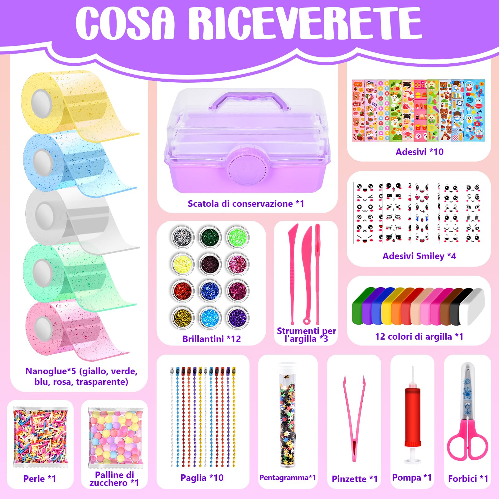 Herenear 64 Pezzi Nano Tape Bubble Kit, 5 Nano Tape + 59 Accessori Nano Bolle Soffianti, Kit Nastro Nanoband Adesivo per Bolle Soffiabili Bambini