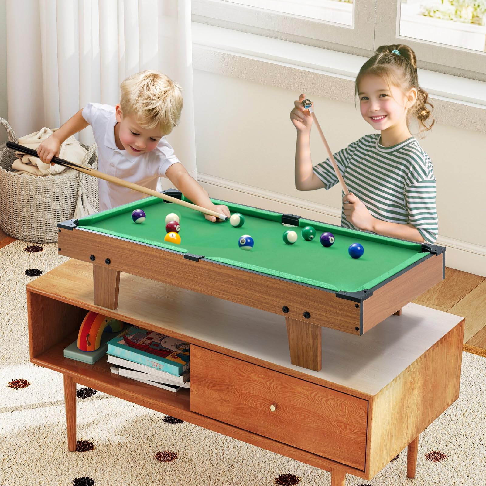 COSTWAY Stół do gry 4 w 1, stół do gry w piłkarzyki, stół bilardowy, stół do hokeja i stół do tenisa stołowego, wielofunkcyjny stół z drewna, do pokoju zabaw, barów, na imprezy, stół do gry w
