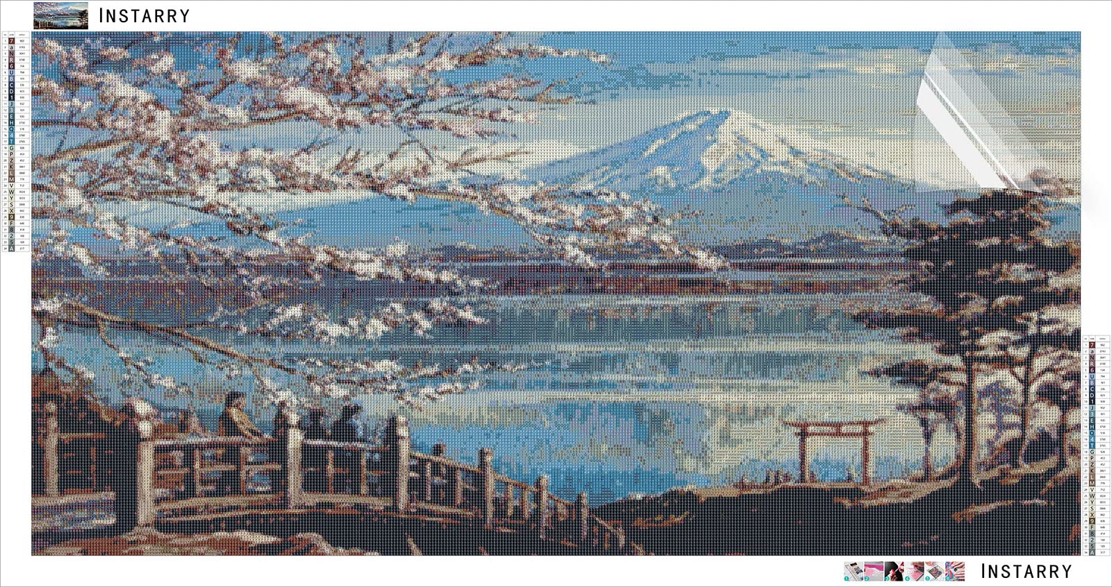 Instarry Diamond Painting 5D Kit - Quadro Grande 60x40 Cm Con Fiori Di Ciliegio E Monte Fuji, Diamanti Rotondi, Tela HD, Set Completo Con Strumenti E Diamanti Extra