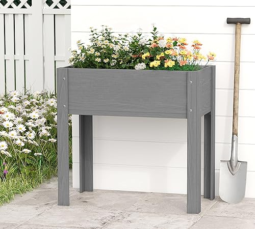 Miniatura 9 de Cama de jardín elevada de 31 x 16 x 31 pulgadas con patas, maceta de madera elevada para plantas al aire libre, flores, frutas, verduras y hierbas