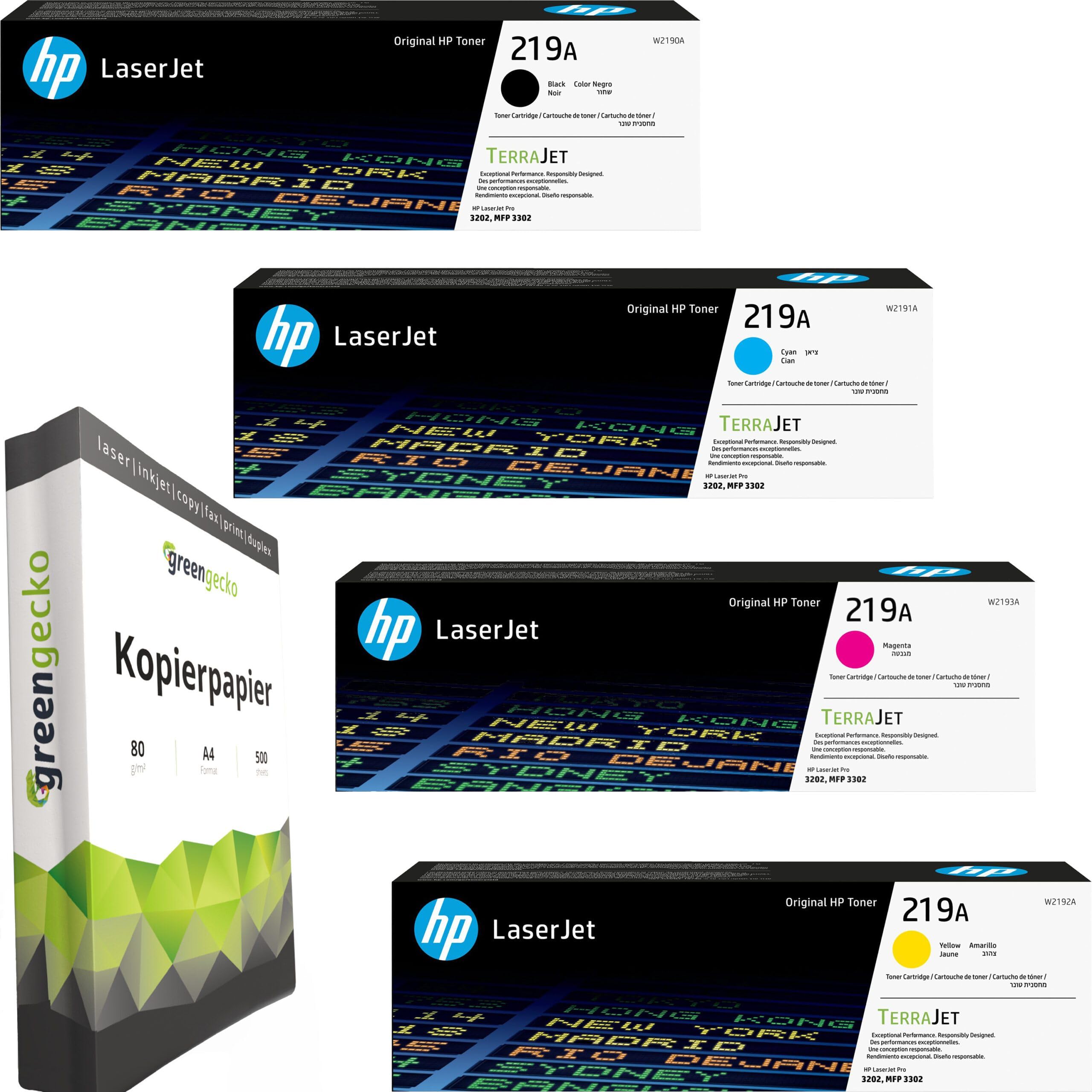 green gecko Original Toner Set - 219A Multipack (CMYK) - kompatibel mit HP Color Laserjet Pro 3202 MFP 3300 3302 mit 500 Blatt A4 Kopierpapier