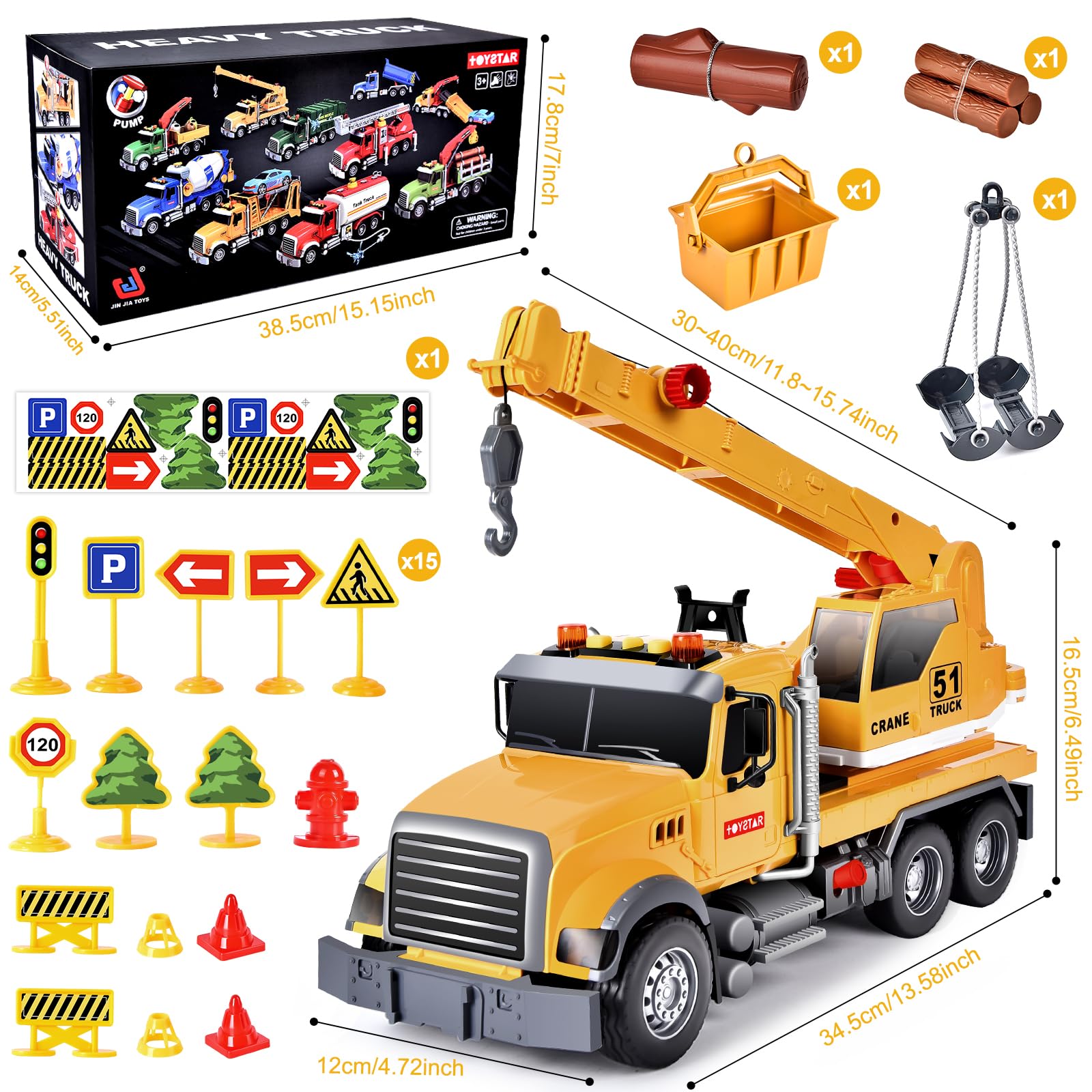 Aragallant Camion Grue Jouet Enfant, Grue de Chantier avec Son, Véhicule Chantier Jouet Garçons, Cadeaux pour Enfants de 5 à 7 Ans