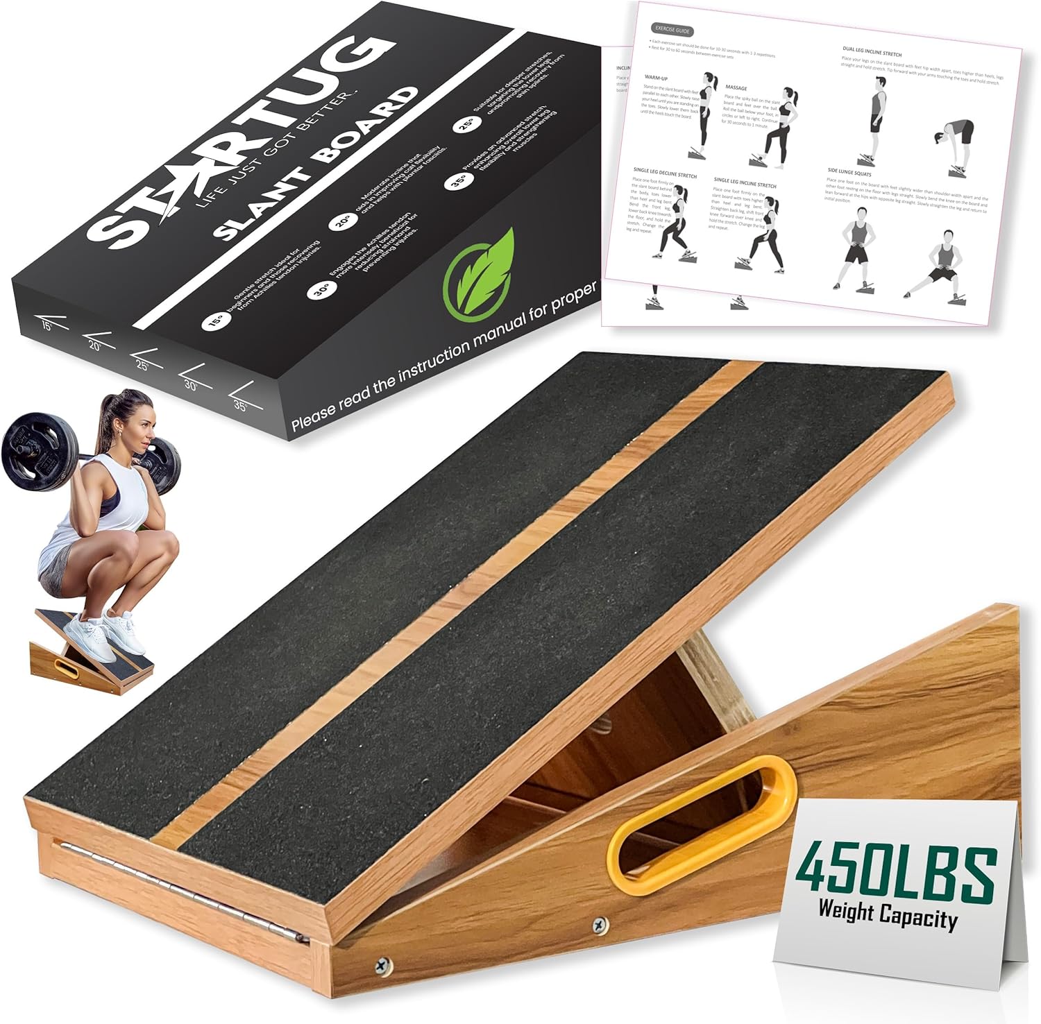 Professional Adjustable Calf Stretcher Slant Board for Squats with Non-Slip Feet for Ankle and Achilles Stretching, Wooden Slant Board for Calf Stretching, Squat Wedge