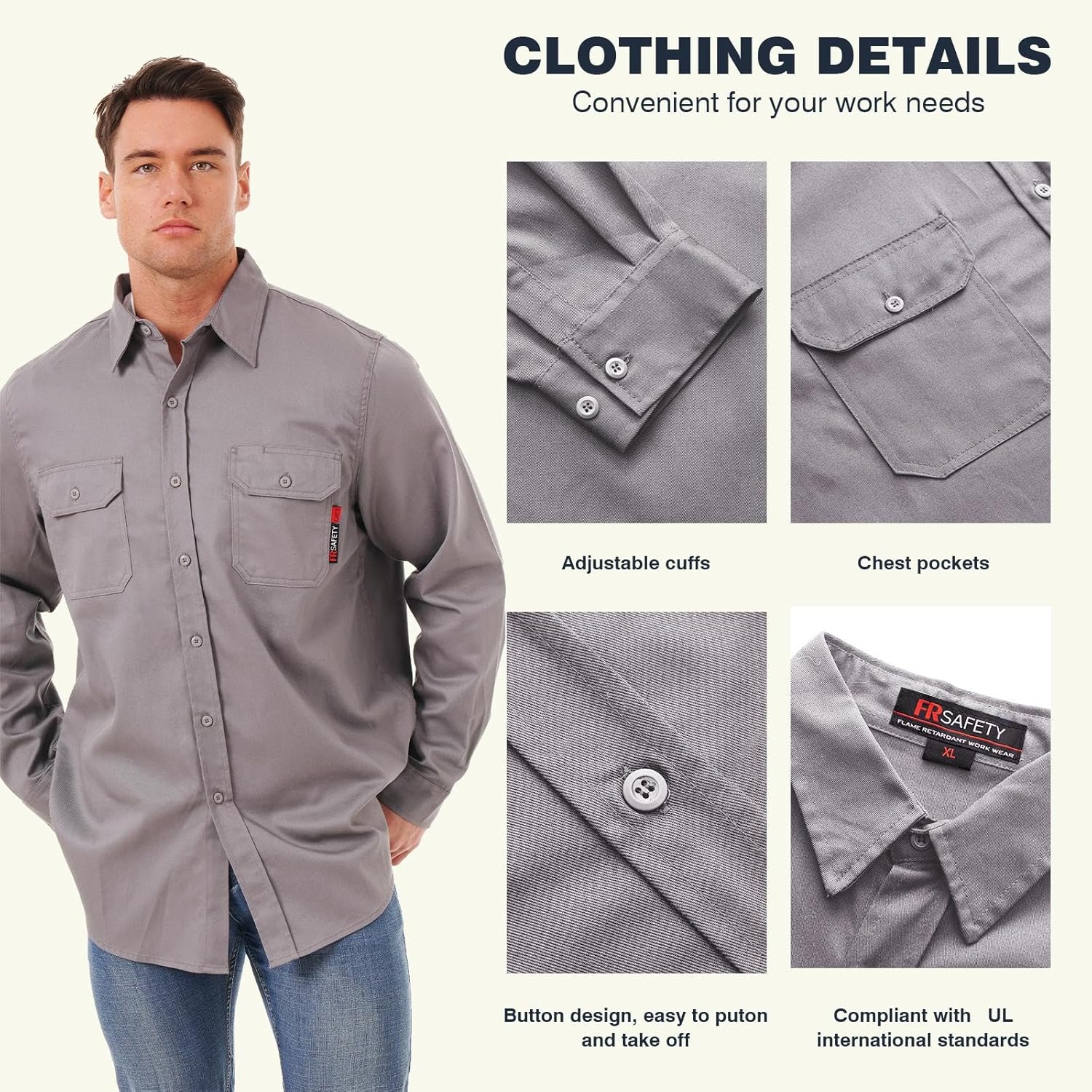 SKSAFETY 7oz FR Shirts for Men, Welding Shirt Hi Vis Flame Resistant 100% Cotton Fire Retardant Longsleeve Shirt CAT2 - Image 2