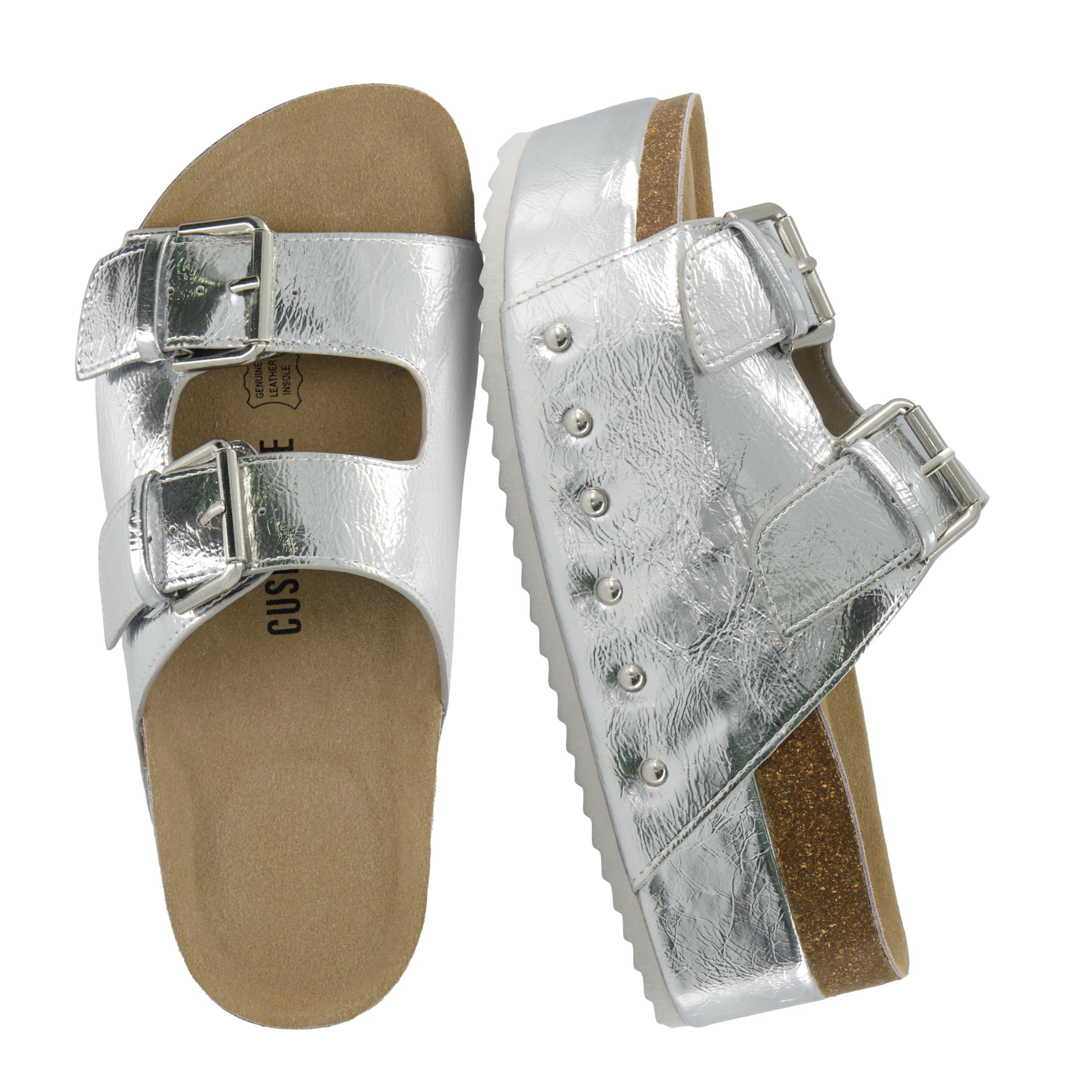 CUSHIONAIRE Guru Platform Sandals Women Footwear – Comfortable Genuine Leather Footbed Studded Chunky Slide Summer Sandals for Women