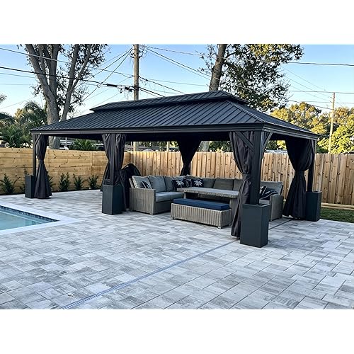 PURPLE LEAF 12' X 24' Outdoor Large Gazebo with Galvanized Steel and Light for Lawn and Garden Permanent Hardtop Gazebo Grey