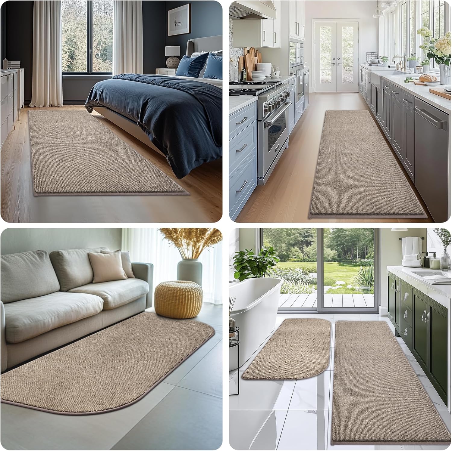 domustex washable kitchen rug 24" x 82" / 60cm x 210cm, non slip kitchen mat for floor, absorbent indoor entryway runner rug for hallway, laundry, bathroom, bedroom (roll packing) 24" x 82" (rectangular) beige