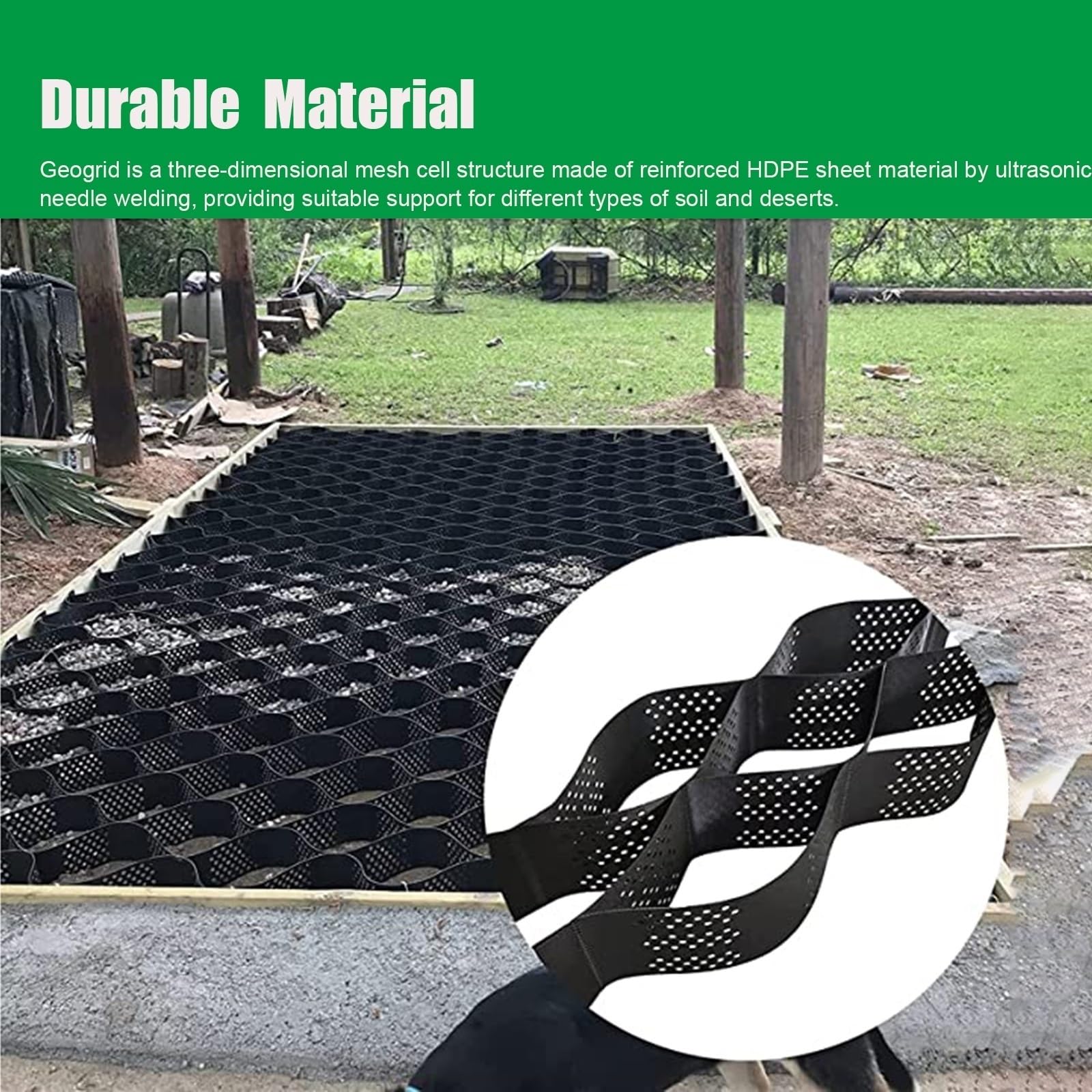 Geocelda Estabilizador Rejilla estabilizadora de grava para pasarelas, geomalla de 2 pulgadas de grosor escalable, sistema de estabilización permeable para trabajos en el subsuelo de taludes Entradas