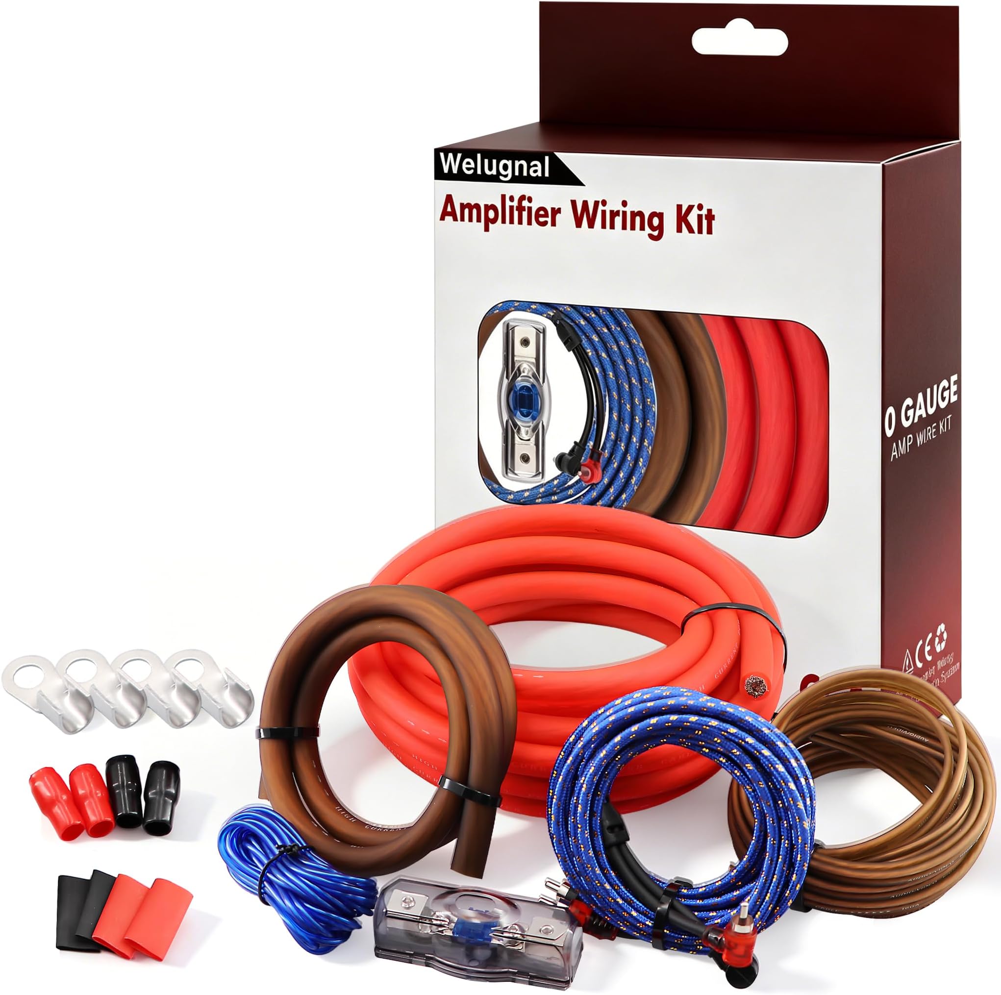 0 Gauge CCA Amplifier Wiring Kit 3000W Complete - Copper Clad Aluminum Car Audio Power Cable with Fuse Holder & RCA | for Subwoofer Amp Install