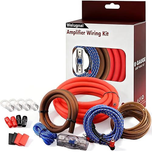 0 Gauge CCA Amplifier Wiring Kit 3000W Complete - Copper Clad Aluminum Car Audio Power Cable with Fuse Holder & RCA | for Subwoofer Amp Install