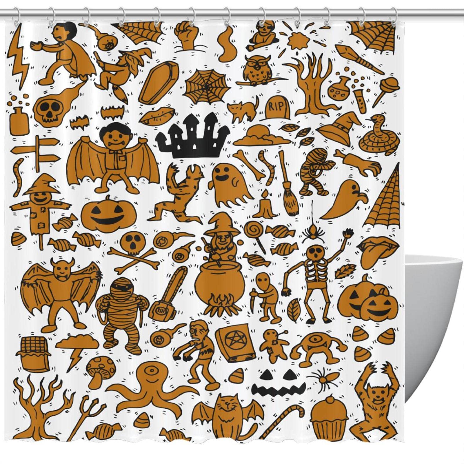 Lot de 12 rideaux de douche Halloween lavables anti-éclaboussures