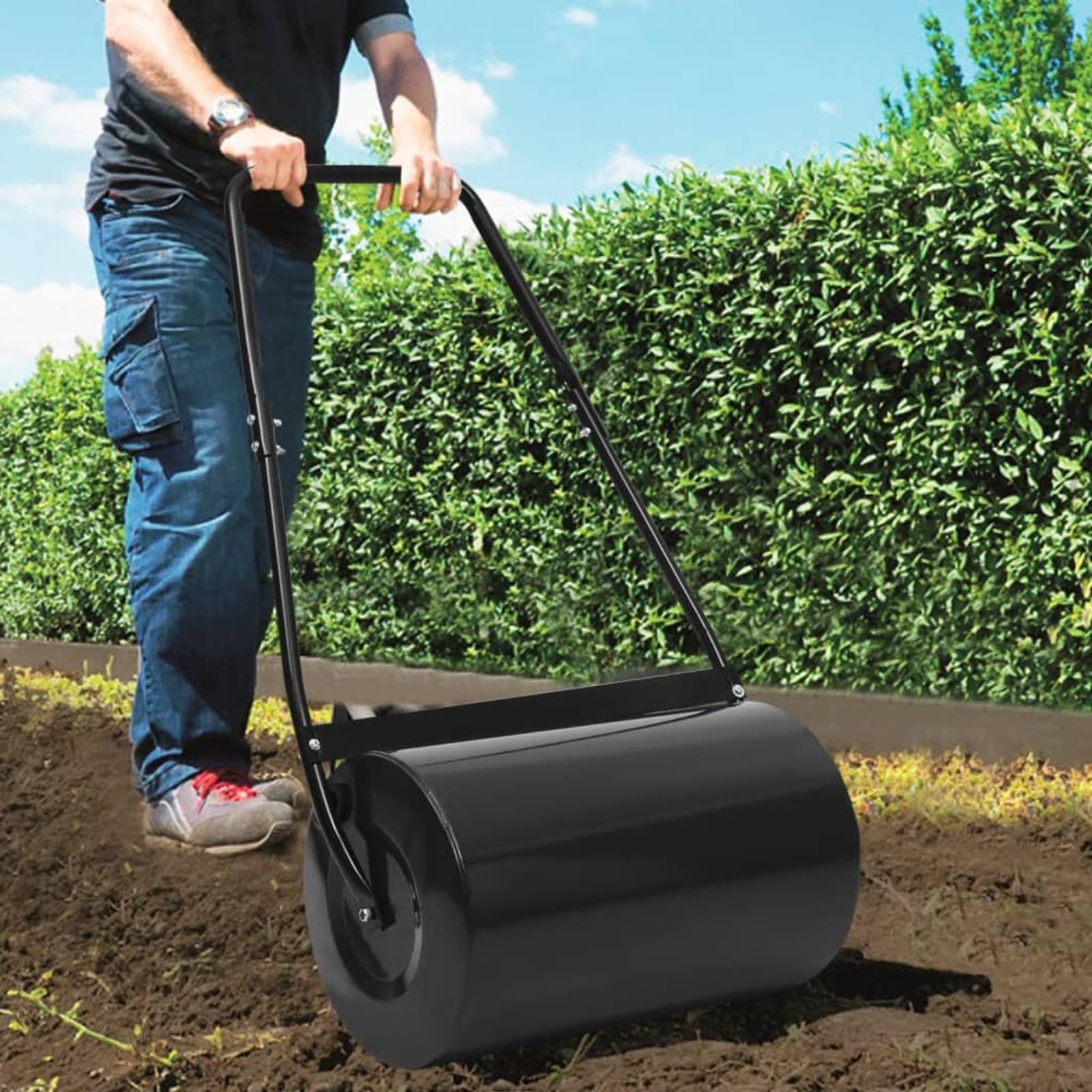 Gecheer Rasenwalze, 63 cm breit mit 50 L Fassungsvermögen, füllbar mit Wasser oder Sand, für Rasenpflege und Bodenebnung 147845