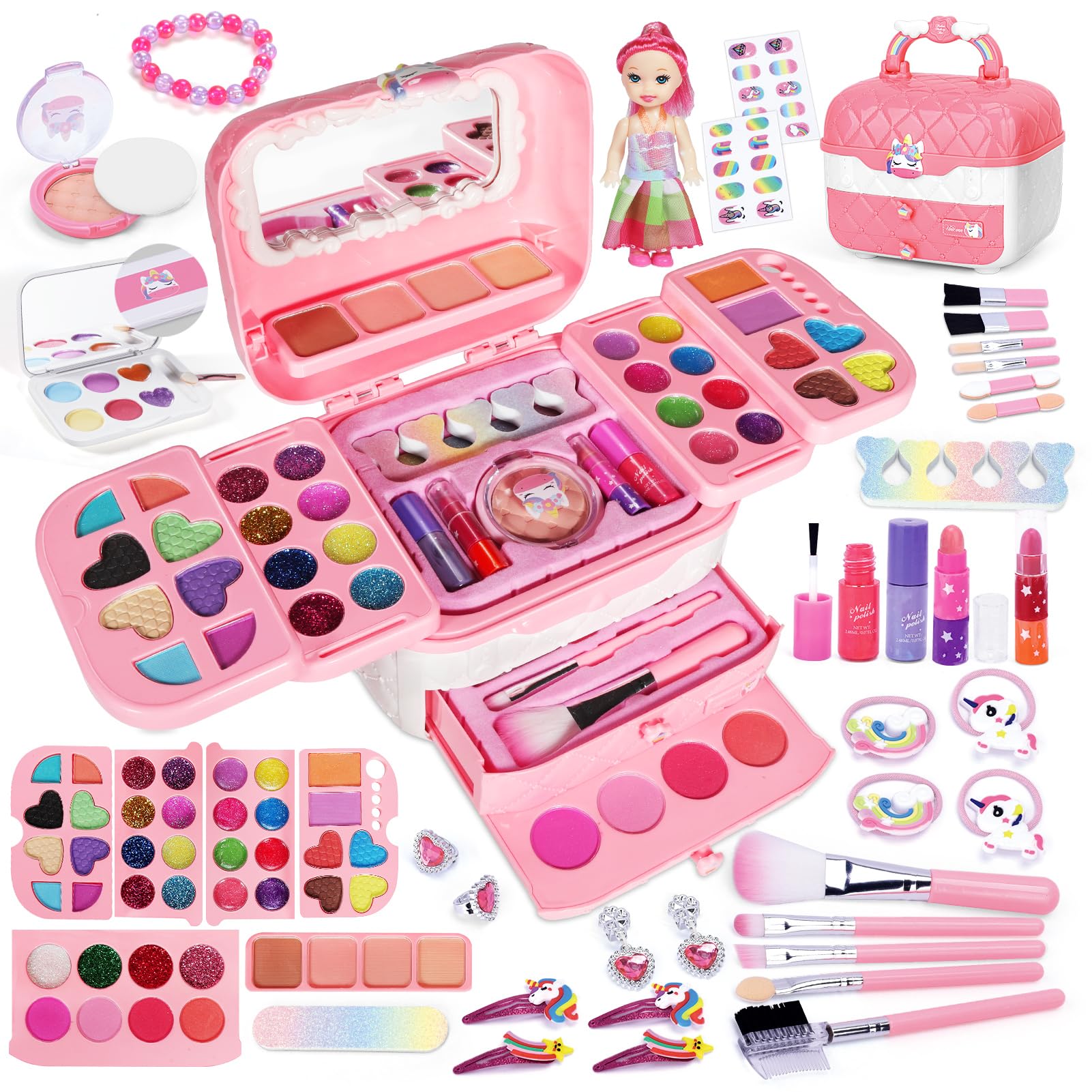 Juguetes de Maquillaje para Niñas,84 PCS Lavable Kit Maquillaje Niña,Regalo Cumpleaños Navidad de para Niñas 3 4 5 6 7 8 9 10 Años