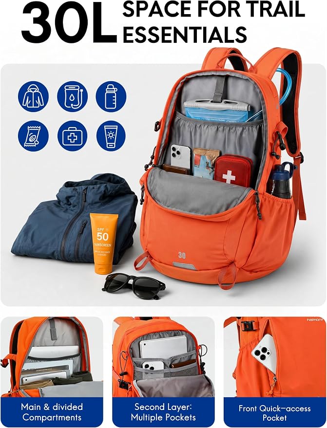 Mochila ligera de senderismo Haimont 30L naranja miniatura 4