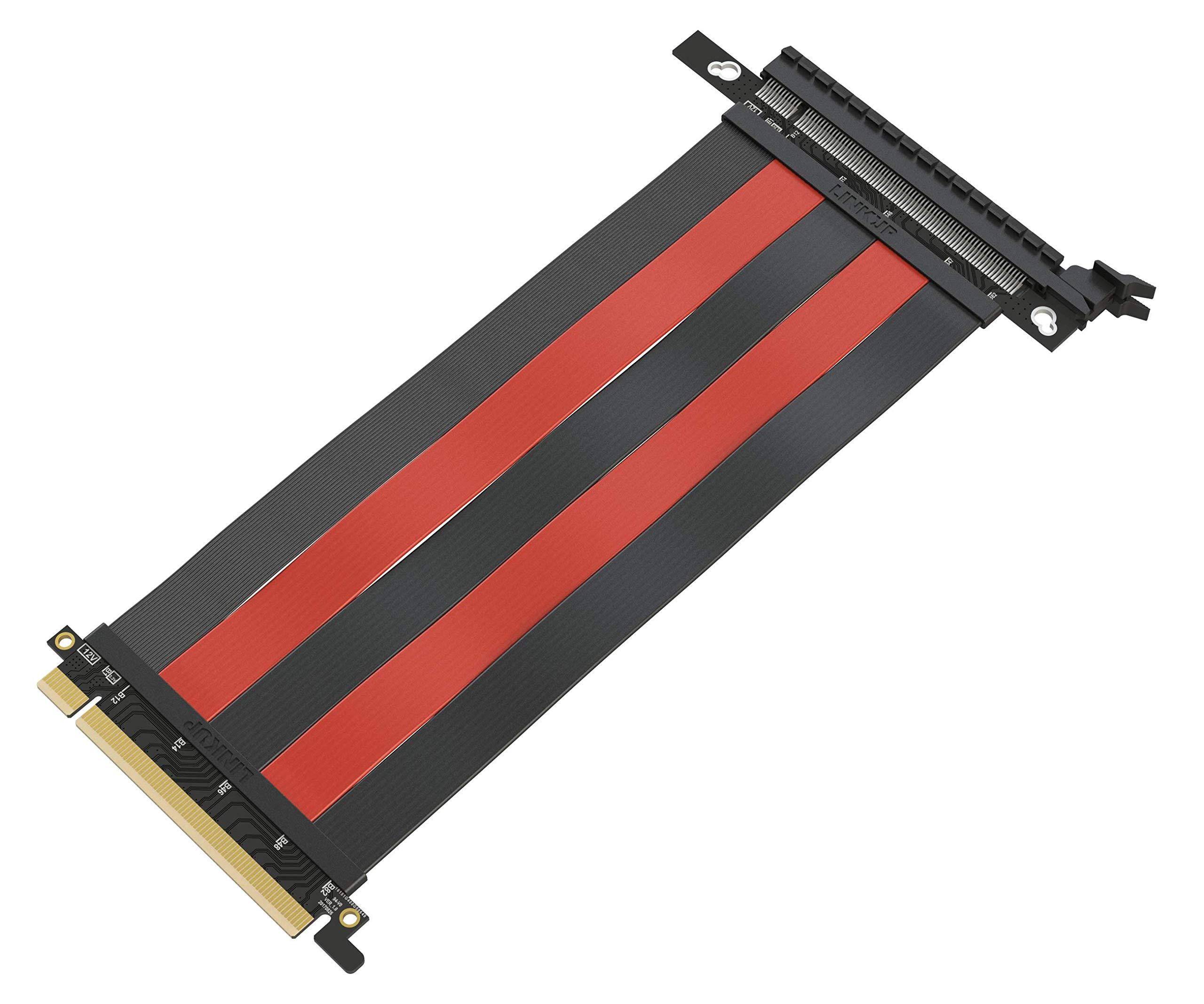 LINKUPPCIE 3.0 16x Shielded Extreme High-Speed Riser Cable Premium PCI Express Port Extension Card Straight Socket {20 cm} - TT Compatible Black & Red
