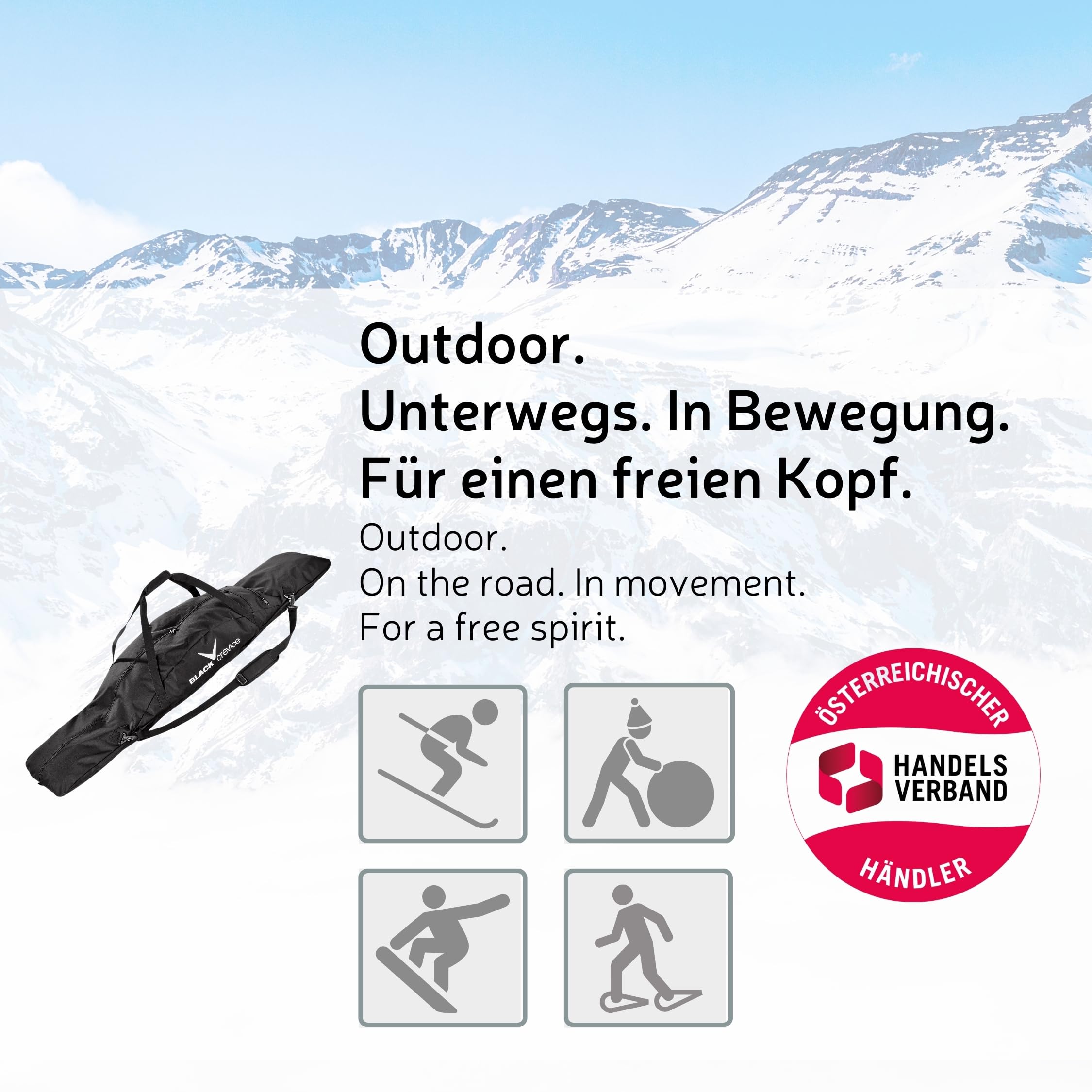 Black Crevice Snowboardtasche Powder I Snowboard-Tasche mit weiterer Außentasche I robuste Snowboard Bag mit gepolstertem Schultertragegurt & Tragegriff I Snowboad-Rucksack I 160x20x20cm