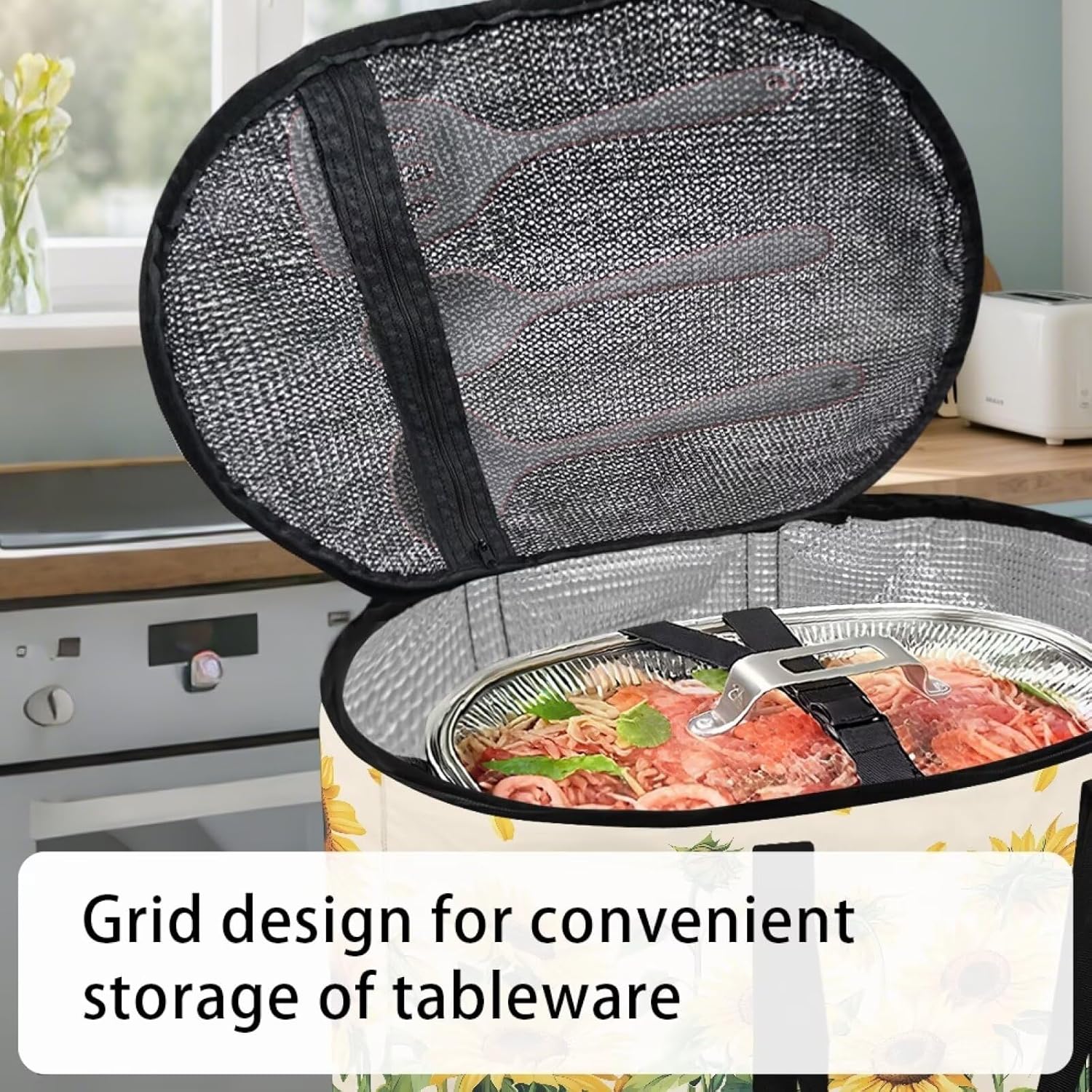 Sunflowers Dust Cover for 6-8 Quart Oval Slow Cooker Cover Replacement Novelty Kitchen Appliance Bags for Air Fryer, Pressure Cooker Accessories