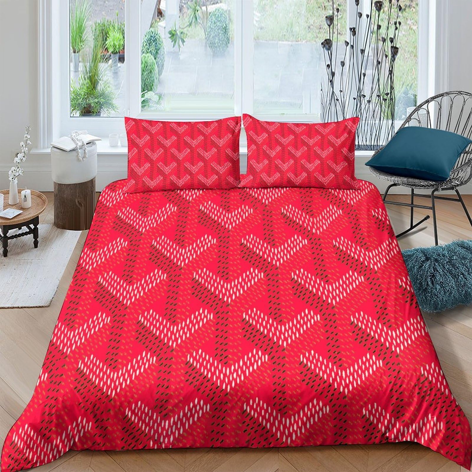 Ctjqhvkz Style-2 3D Printed Red Geometric Arrow Fitted Sheet Microfiber Soft Non-Slip Heart Pattern Bed Cover For Bedroom Dorm Apartment Decor Single（135X200cm）