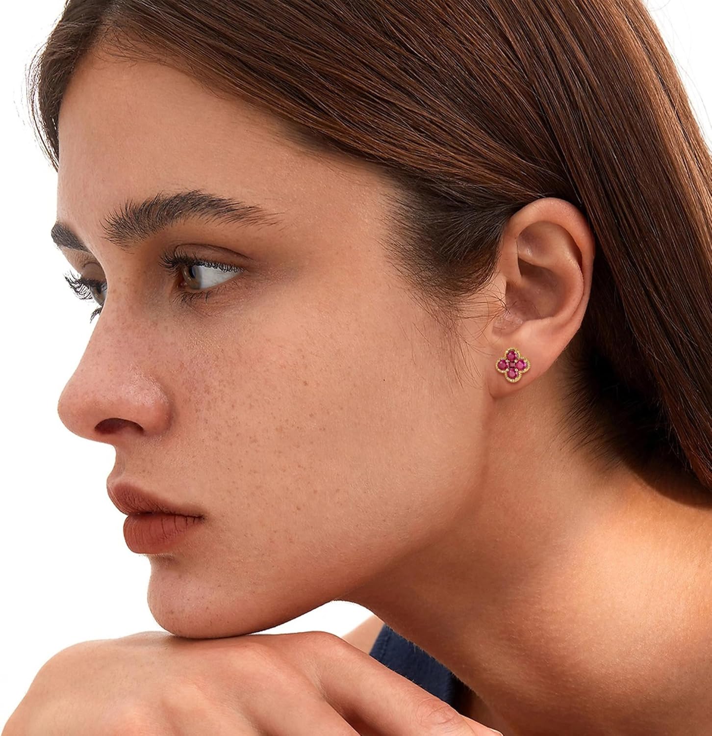 Clover Earrings for Women - 12 Month Birthstone Earrings 14k Gold Plated Four Leaf Clover Hypoallergenic Stud Lucky Jewelry Gift for Women - Image 2