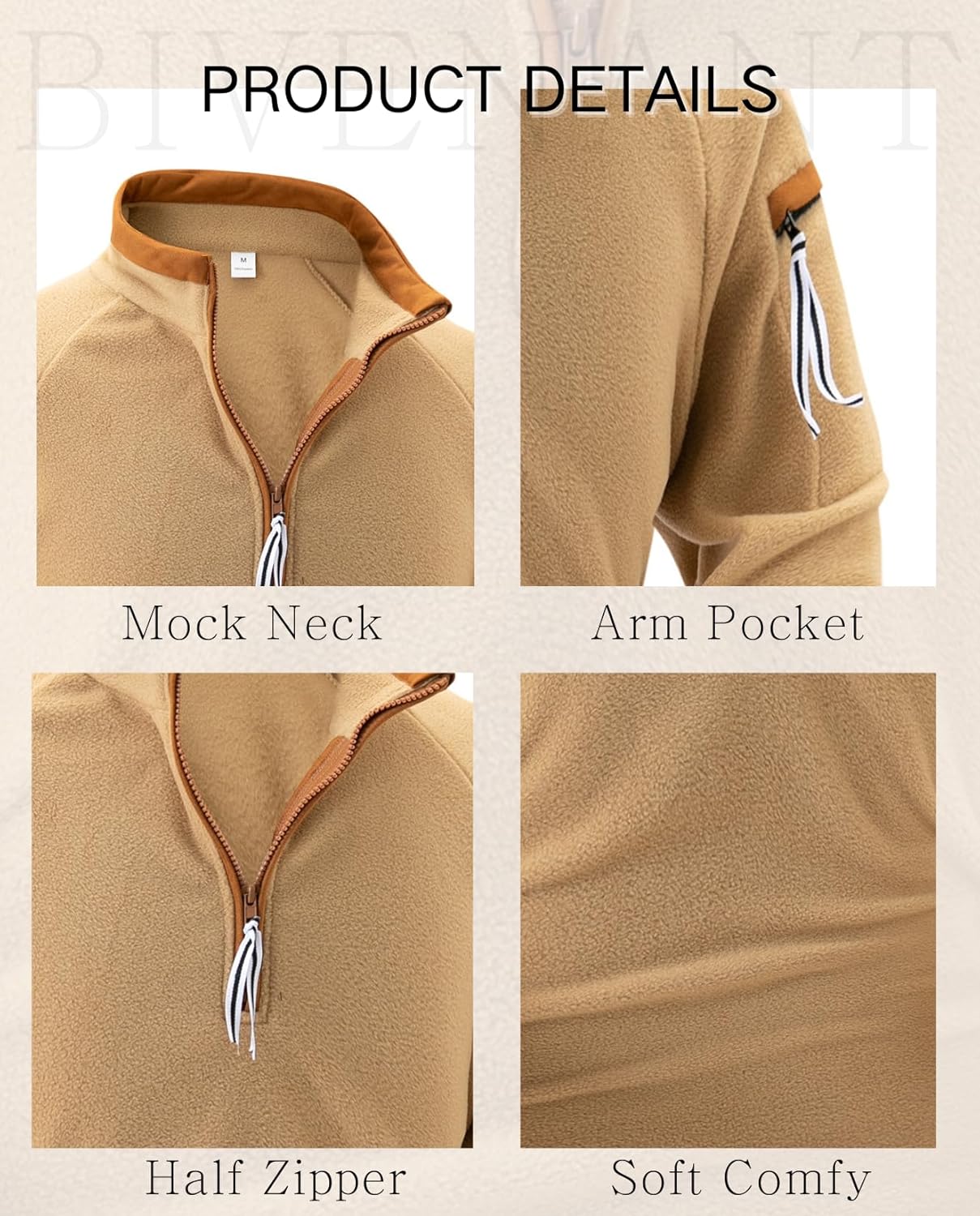 Mens Stand Collar Half Zip Warm Fleece Fall Sweatshirt Long Sleeve Slim Fit Tactical Shirt with Arm Zipper pocket - Image 4