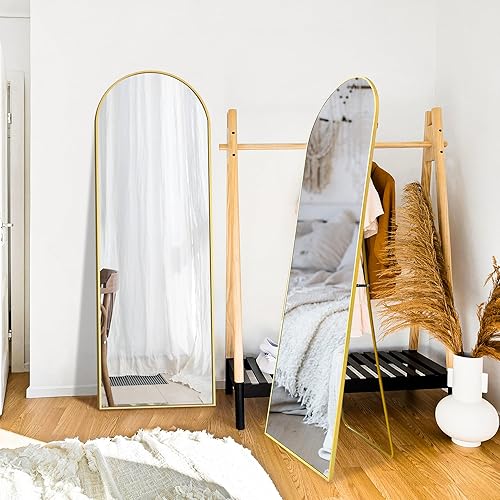 Delma Espejo de pie de longitud completa, espejo de cuerpo completo, espejo de suelo grande con marco arqueado para pared, entrada, puerta,