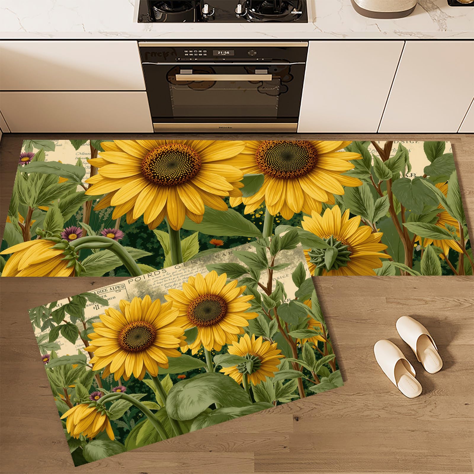 Alfombras de cocina lavables y antideslizantes con diseño de girasoles (2 piezas)