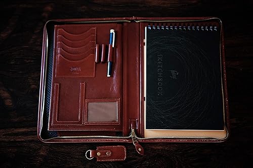 Miniatura 8 de Noda Cartera de cuero a4, portadocumentos, carpeta de conferencias con calculadora (negro)