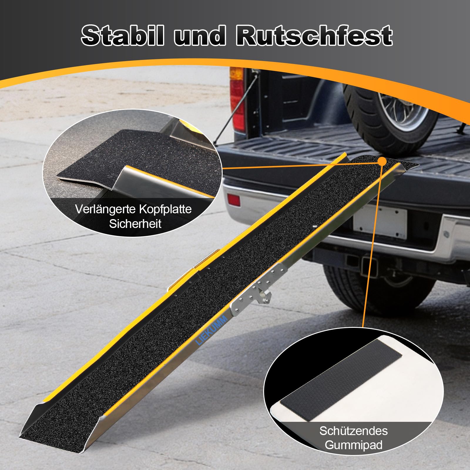 LIEKUMM Auffahrrampe 180 cm, Tragkraft 300 kg, Aluminium Motorrad Rampe Klappbar, rutschfest Auffahrrampe für Anhänger, ATV, Motorrad, Fahrrad, PKW, Auto Laderampe