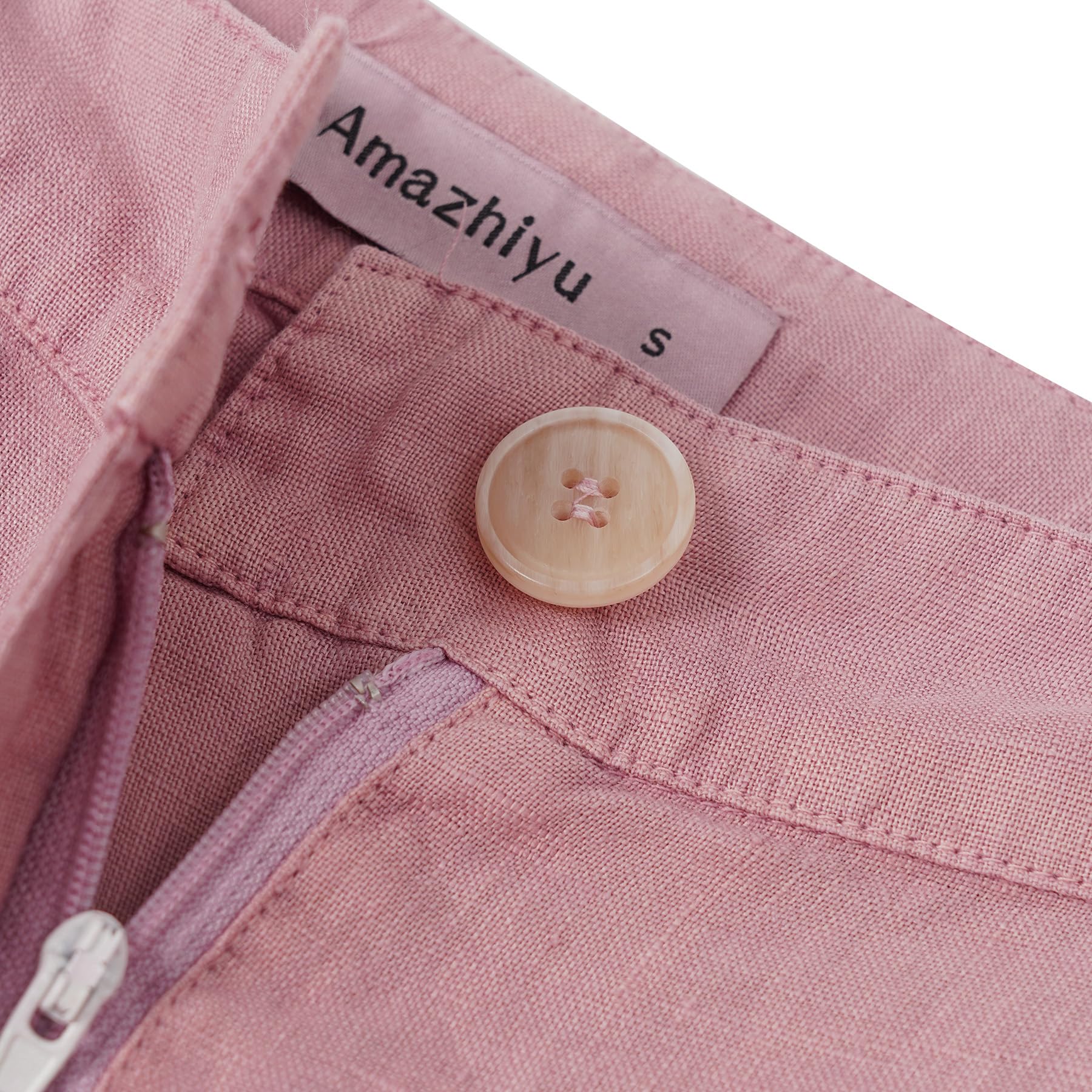 Amazhiyu Pantalones de verano para mujer, ligeros, de lino, pantalones anchos de lino, pantalones mediocampo, pantalones largos y aireados, pantalones de trabajo, pantalones de ocio con bolsillos