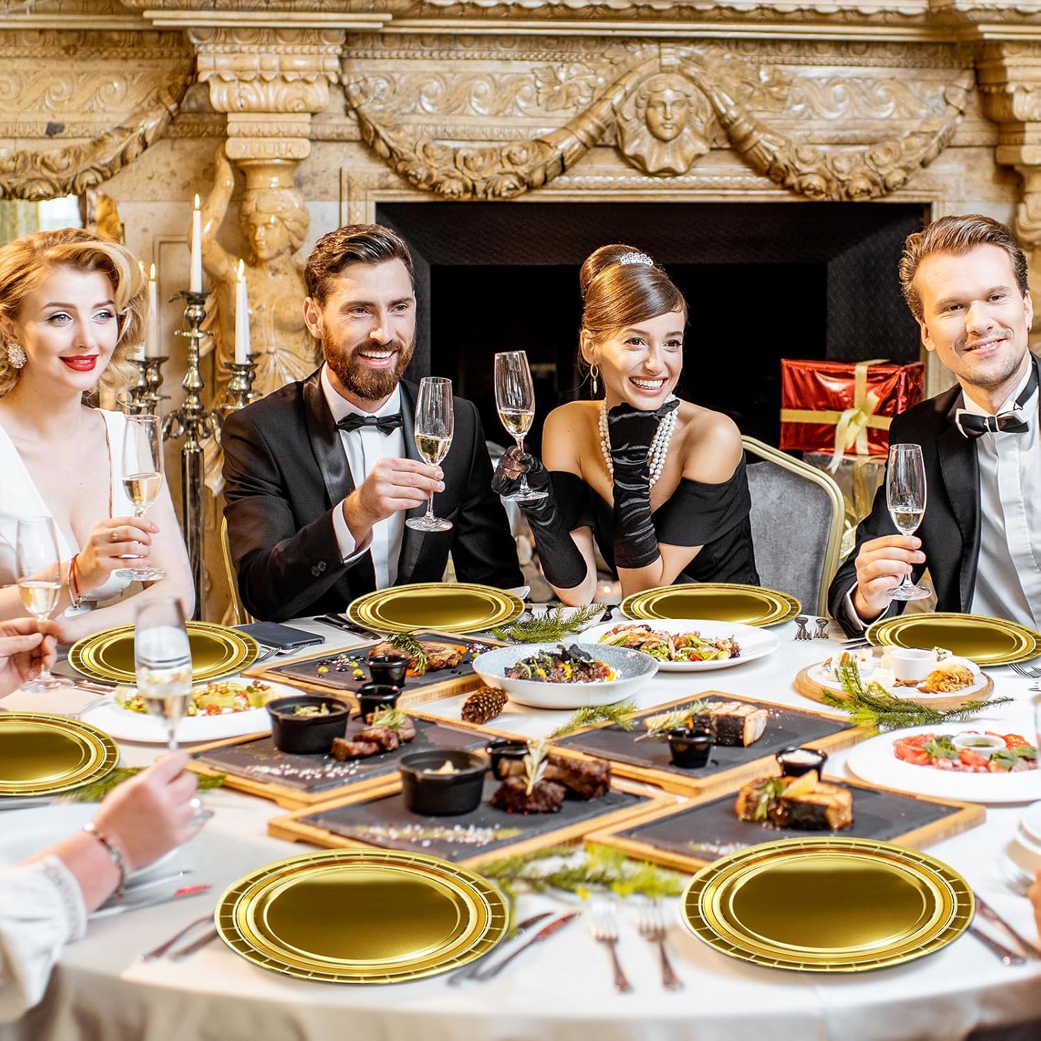 50pcs Gold Disposable Paper Dessert Plates, 7Inch Gold Camping Plates Birthday Party Tableware Supplies Party Plates for Dinner, Holiday, Picnic, Birthday, Wedding Parties