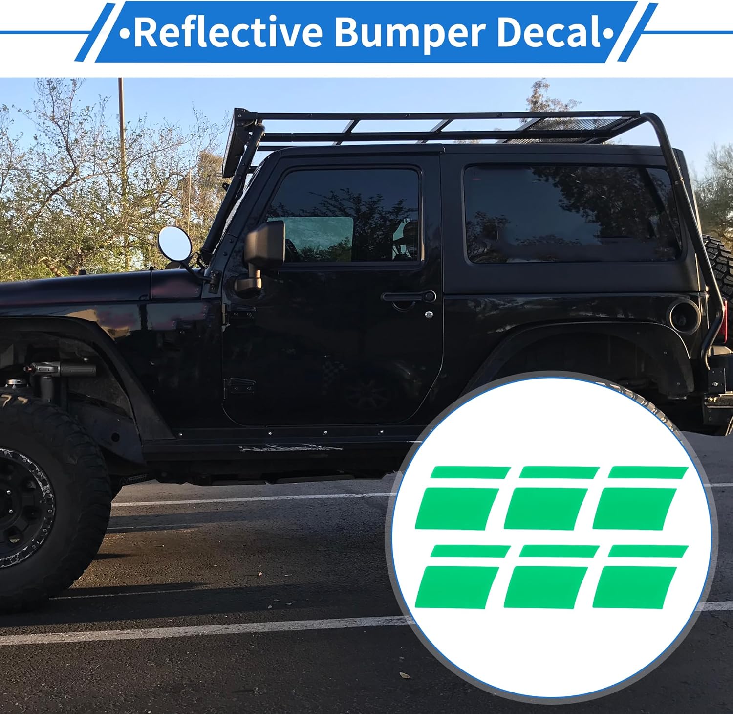 Reflective Bumper Decal Green Rectangle Stripe Pattern Reflective Car Sticker Personalized Decoration
