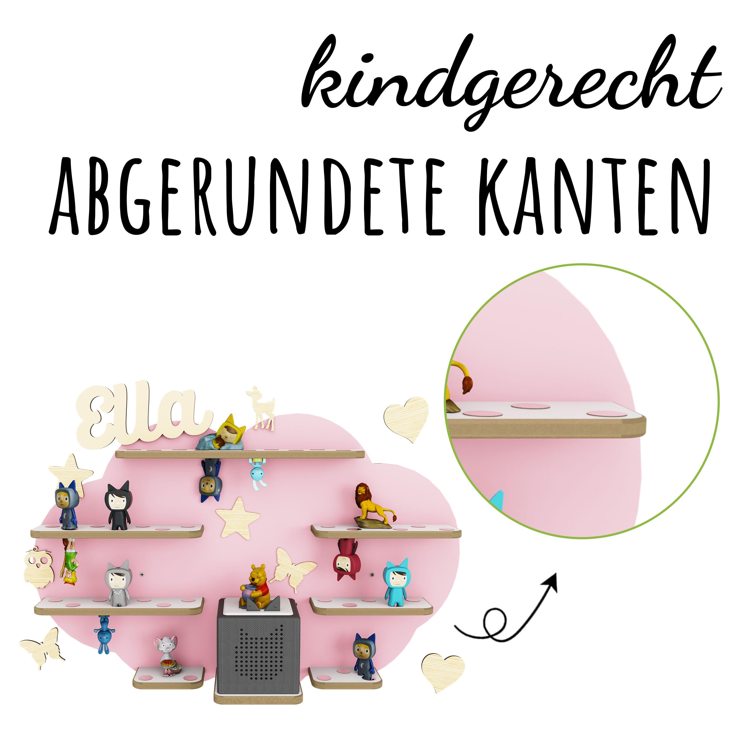 Holzura Kinderregal zur Tonie Aufbewahrung, Wandregal für Toniebox, Regale für Tonibox und Figur, Kinderzimmer Wandregale für Musikbox und Tonie figuren, Wolke (Flamingopink)