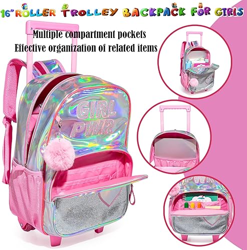 Miniatura 8 de Egchescebo Kids Love - Mochila con ruedas para niñas, niñas, niños, maletas para niños, equipaje, lonchera con ruedas, bolsas escolares de 16