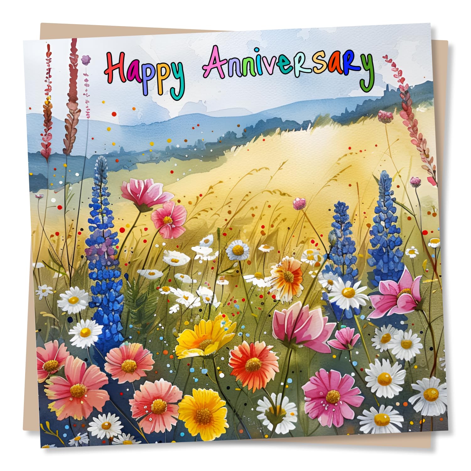 Beautiful Wedding Anniversary Card - Wildflower Design - Colourful Happy Anniversary Card For Friend, Family, Husband, Wife, Girlfriend, Boyfriend,