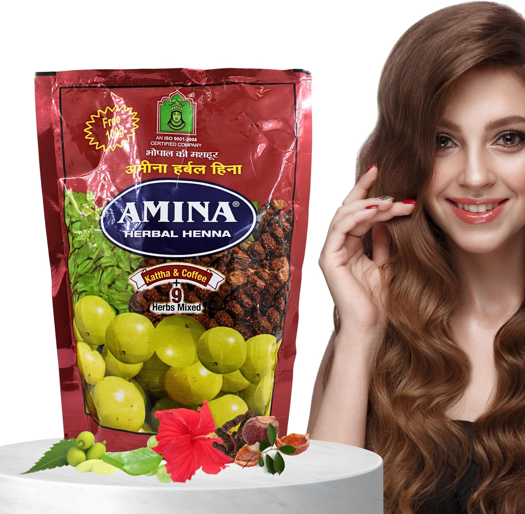 Amina Herbal Henna Powder, 500g, Enriched with 9 Ayurvedic Herbs