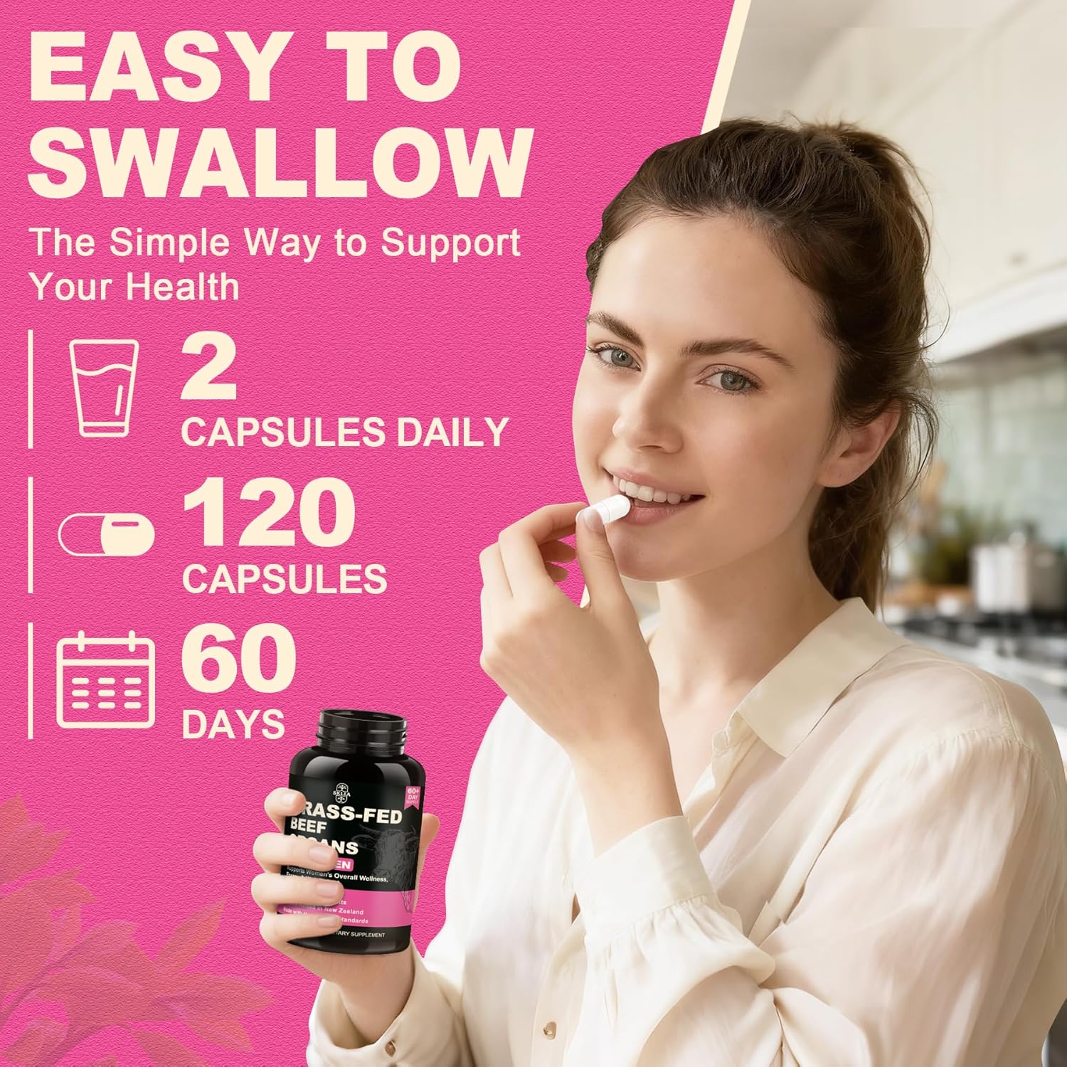 Beef Organ Supplement for Women - Beef Liver, Kidney, Heart, Uterus Tissue, Ovary | Supports Women's Overall Energy and Wellness | Grass Fed, Pasture Raised in New Zealand 2P - Image 8