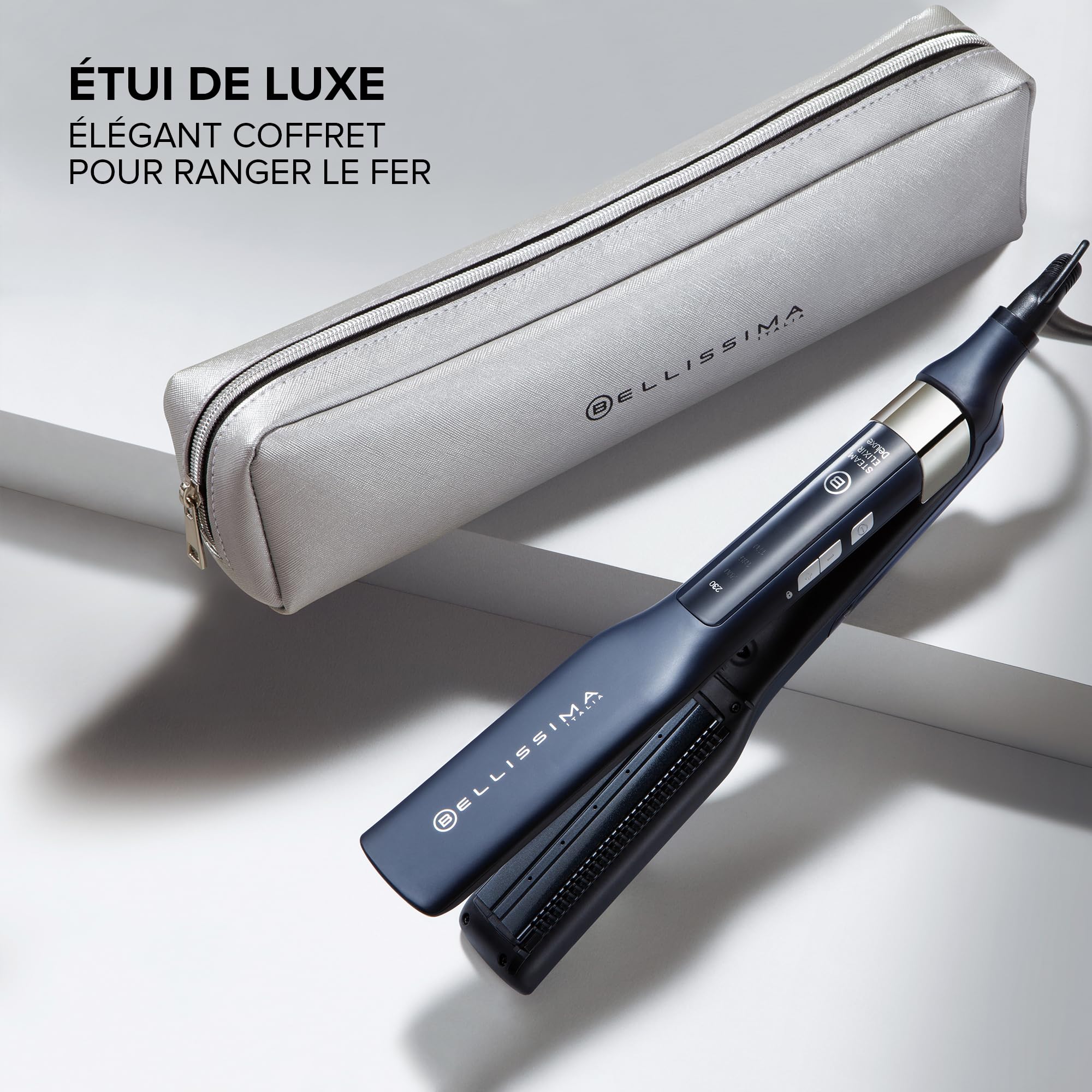 Bellissima Fer à Lisser Steam Elixir Deluxe - Fer à Vapeur Professionnel Pour Rendu Lisse ou Ondulé - Lisseur Vapeur Avec Plaques en Céramique et Kératine Cheveux Protégés, Doux et Lumineux