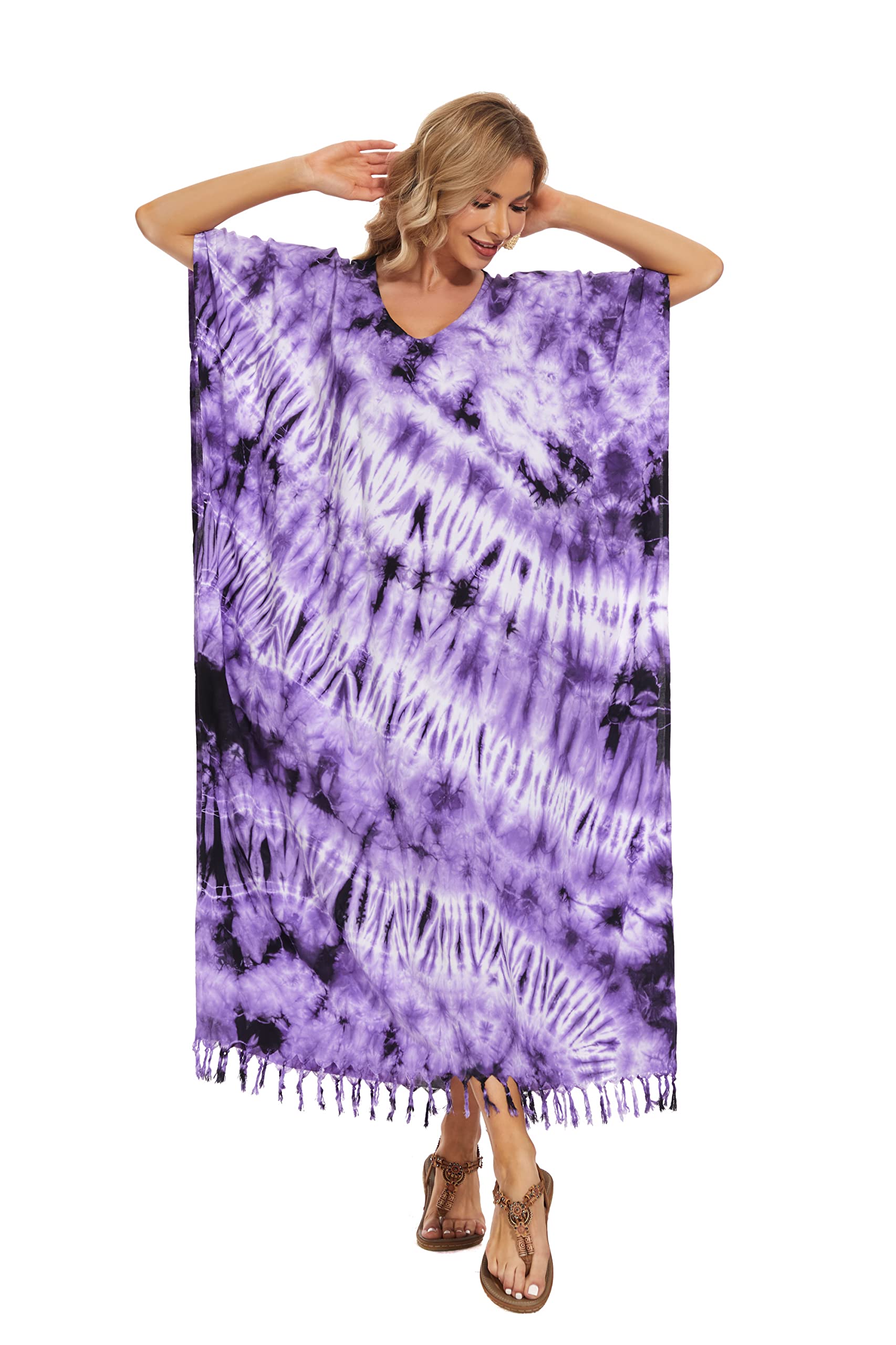 Beautybatik Caftano da donna hippie tie dye caftano loungewear maxi plus size abito lungo da 18 a 26